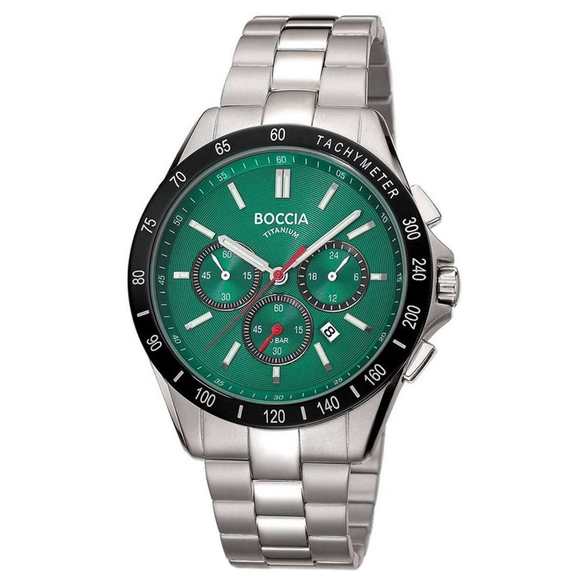 Boccia Quarzuhr 3733-02, Herrenuhr Chronograph Titan/Grün