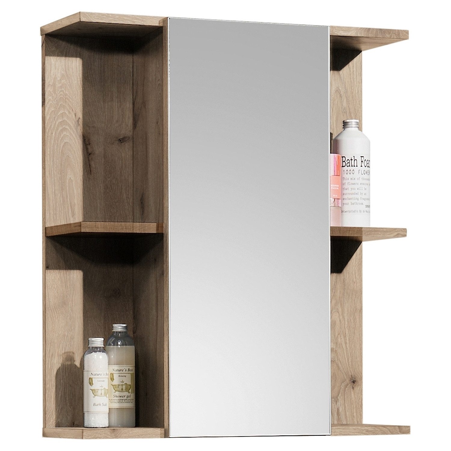 Bega Consult Spiegelschrank SPLIT, Viking Eiche Dekor, 1 Spiegeltür, 4 Ablageflächen, B 60 x H 70 x T 20 cm