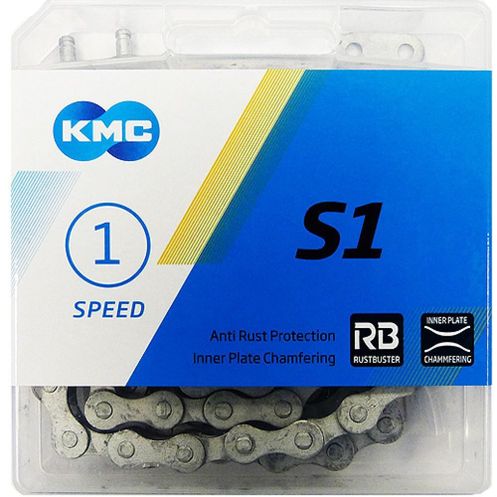 Fahrradkette KMC S1 Wide RB 1s Kette 112 Glieder matt silber - robuste Singlespeed-