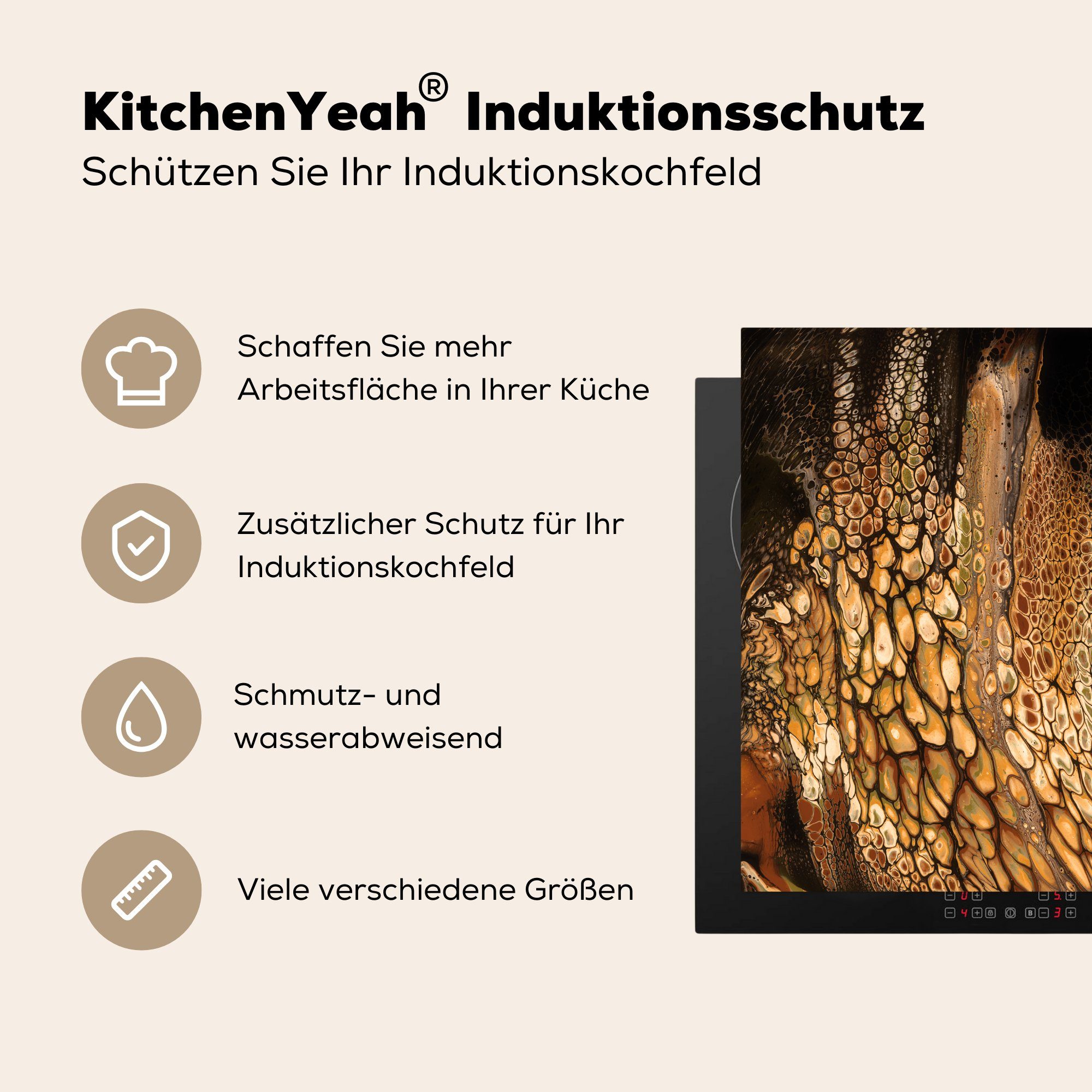 MuchoWow Herdblende-/Abdeckplatte Acrylfarbe - Arbeitsplatte tlg), Vinyl, cm, - Gießen (1 Braun, küche für Ceranfeldabdeckung, 78x78