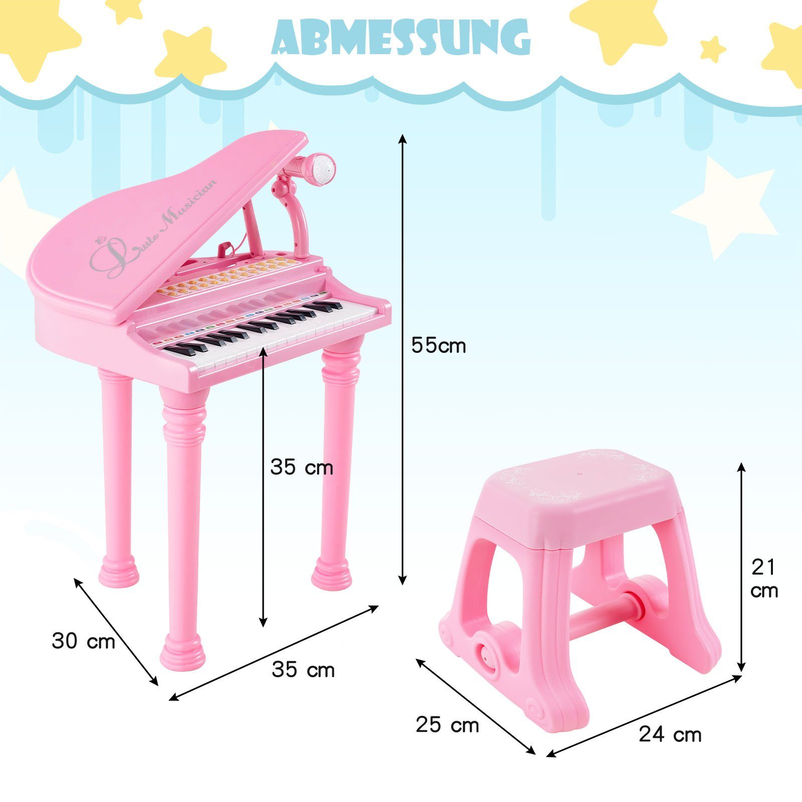 COSTWAY Spielzeug-Musikinstrument 31 Tasten Keyboard, mit Hocker & Mikrofon – Bild 5 von 5