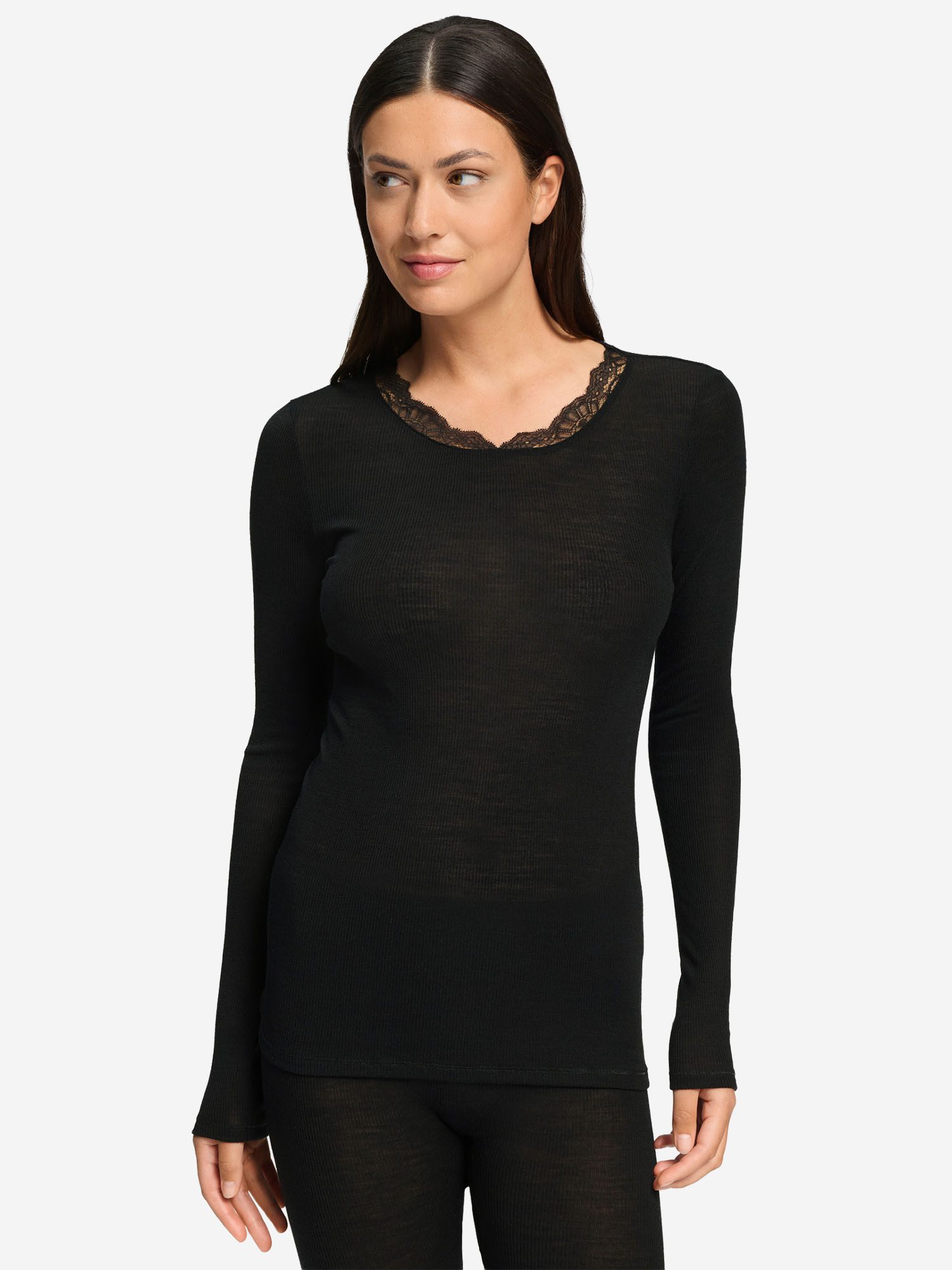 Hanro Longsleeve Woolen Lace Langarmshirt, Longshirt, Shirt langarm