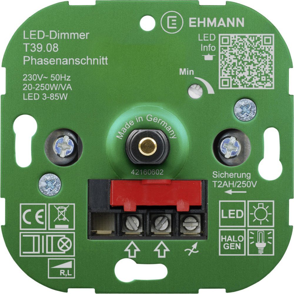 Ehmann Drehdimmer Ehmann 3900x0800 Unterputz Dimmer Geeignet für Leuchtmittel: LED-Lampe
