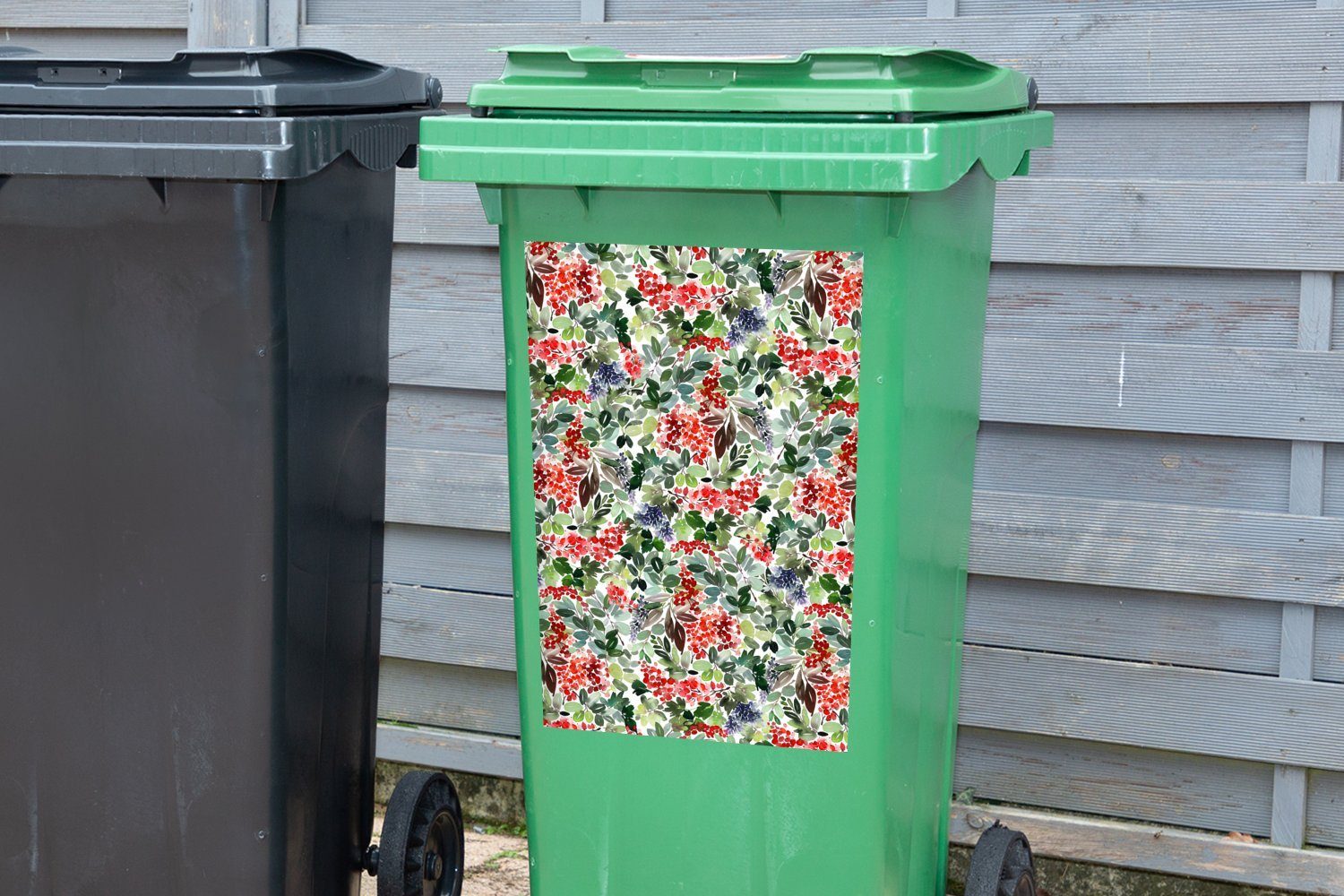 Abfalbehälter Sticker, Mülltonne, - Rot MuchoWow Container, Mülleimer-aufkleber, St), Weihnachten - Wandsticker Aquarell (1