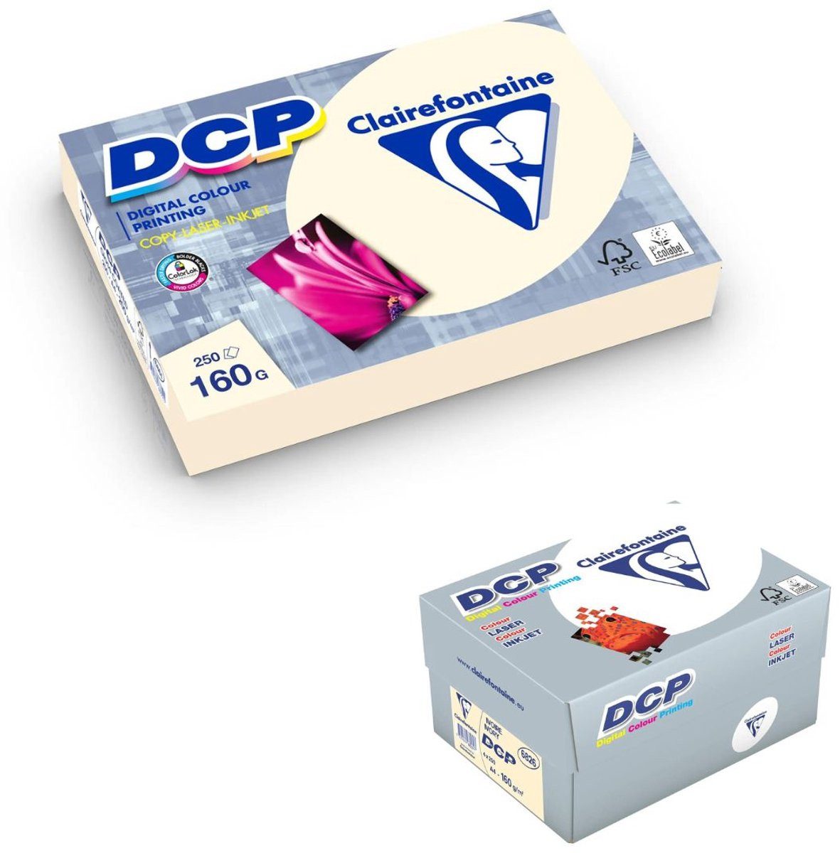 CLAIREFONTAINE Laser-Druckerpapier Printpapier DCP A4 160 g Ivoor Weiß - 250 Blatt, 4-Pack