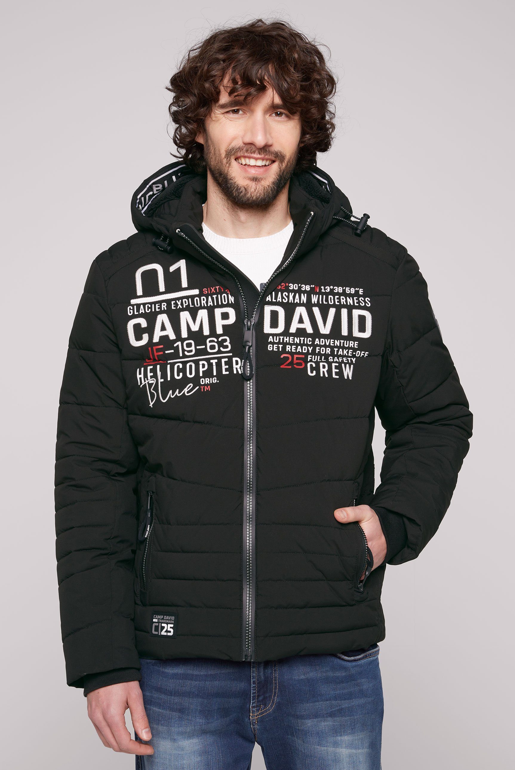 mit Outdoorjacke Windbreaker-Bündchen black DAVID Ärmel im CAMP