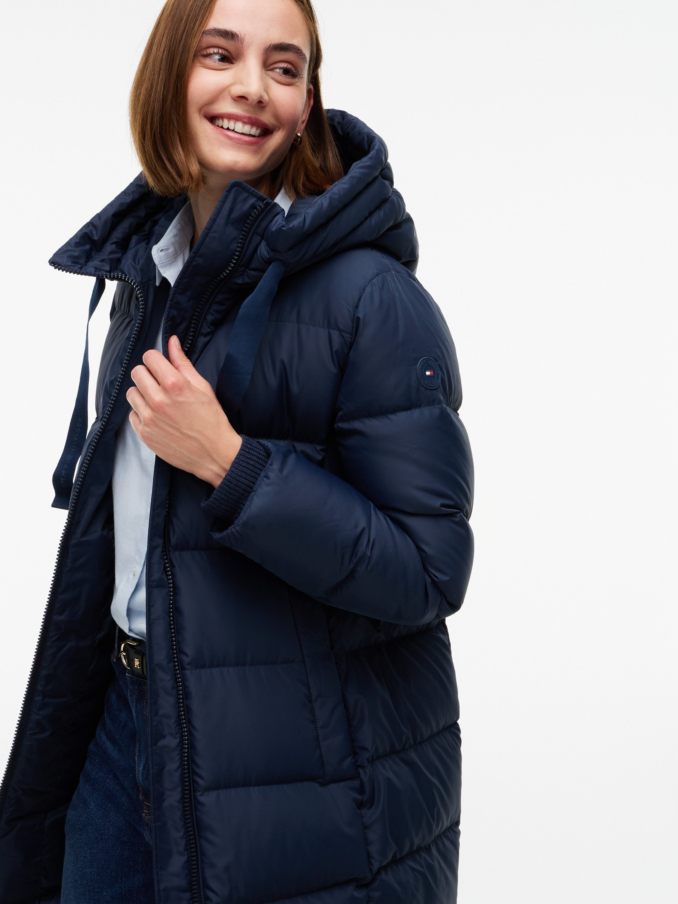 Tommy Hilfiger Steppmantel TH TAPE DOWN COAT W/HOOD Kunstfaser, Kapuze