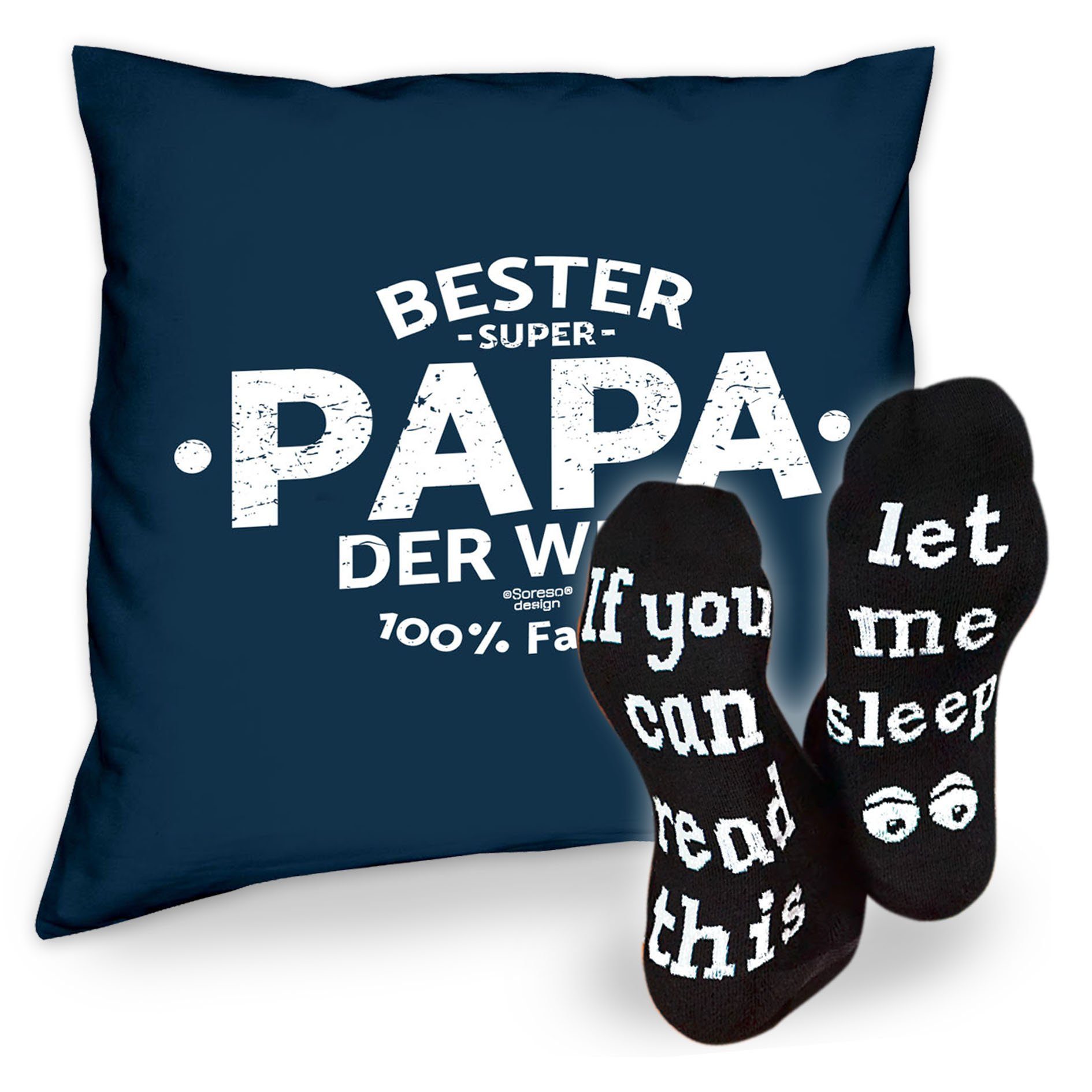 der Dekokissen Sprüche Sleep, Weihnachtsgeschenk navy-blau Socken & Soreso® Bester Geschenkidee Kissen Papa Welt