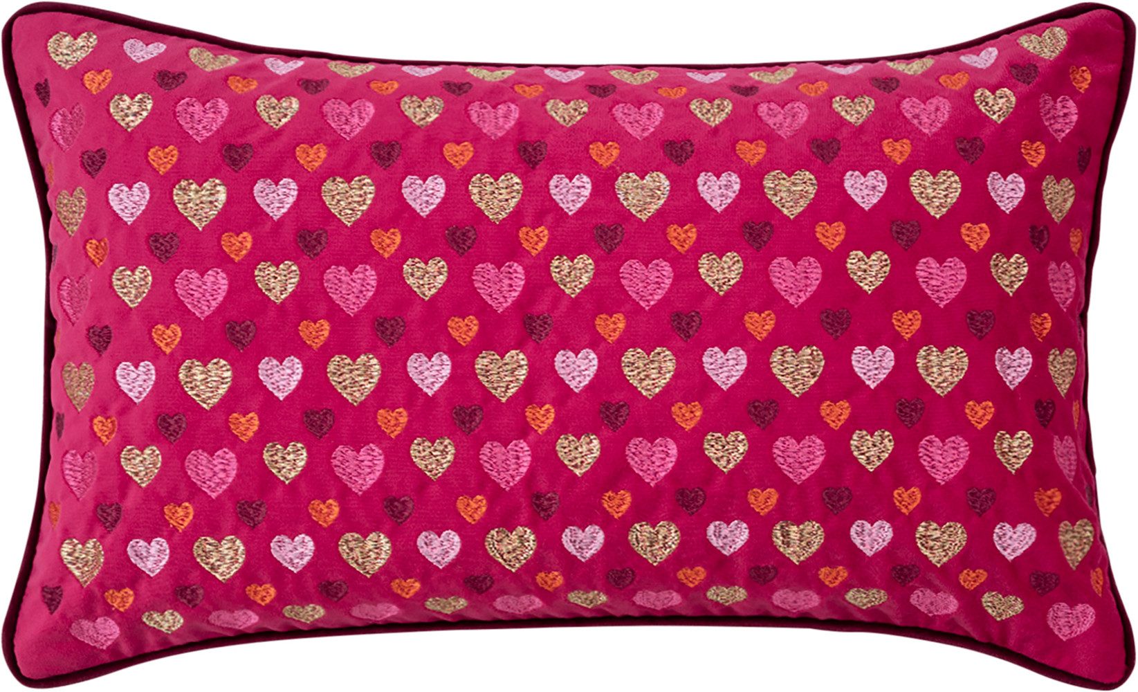 PAD Dekokissen HEARTS, Allover-Stickerei – flächendeckendes Herz-Design mit Struktur