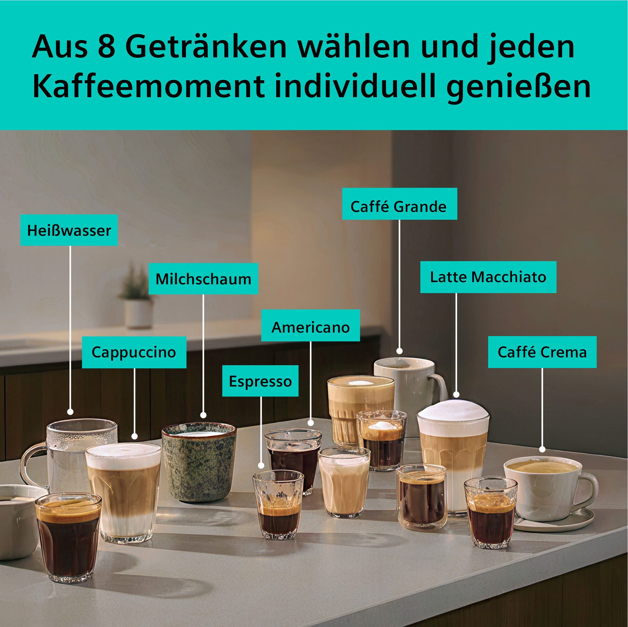 SIEMENS Kaffeevollautomat EQ500 TP553E19, Doppeltassenfunktion, 8 Getränke, farb. Touchdisplay, Keramikmahlwerk, entnehmbare Brüheinheit, Steuerung per App, Schwarz