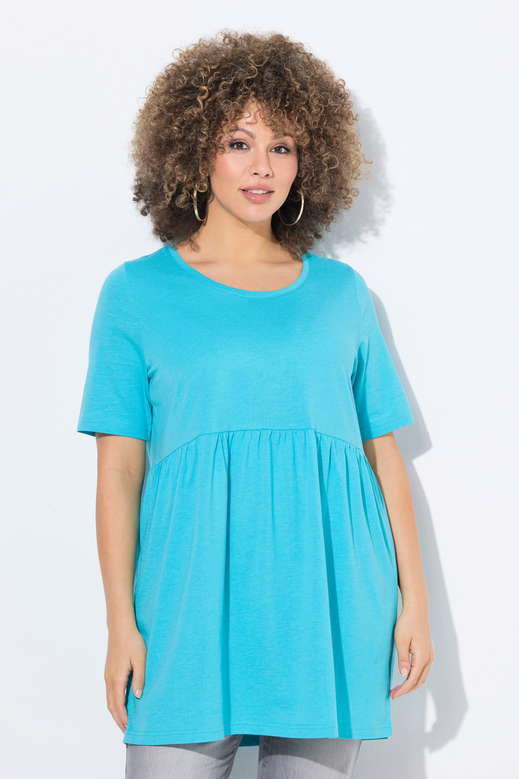 Ulla Popken Longshirt T-Shirt A-Linie elastische Naht Rundhals Halbarm günstig online kaufen