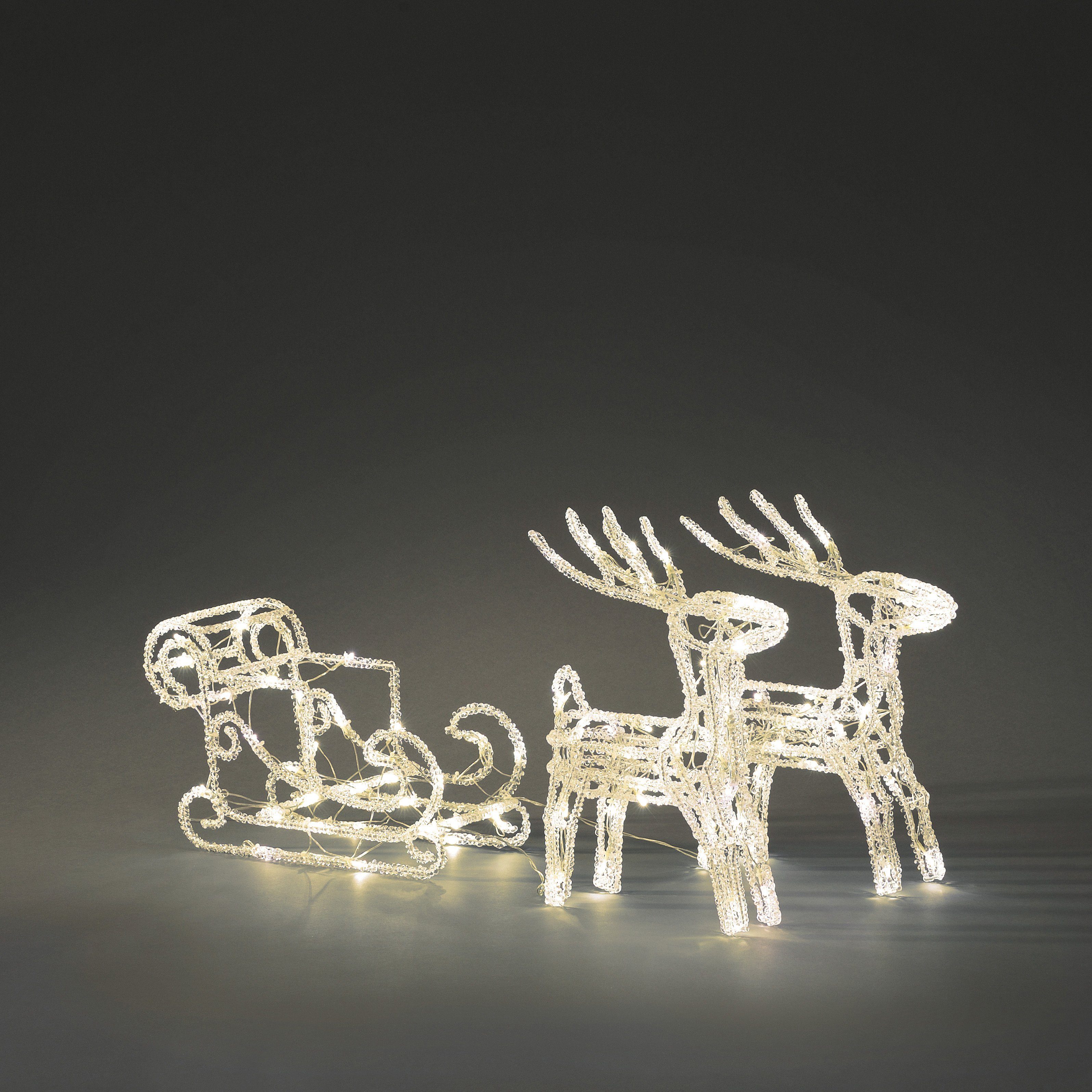 KONSTSMIDE Weihnachtsfigur St), warm "Schlitten Rentieren", LED Dioden Acryl-Set 2 (1 aussen weiße mit Weihnachtsdeko 96