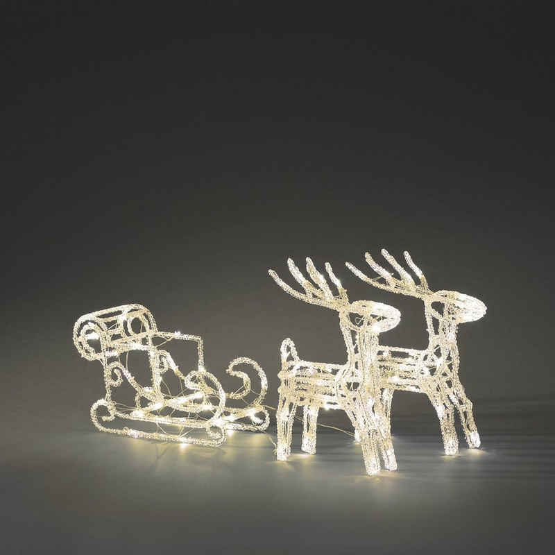 KONSTSMIDE Weihnachtsfigur Weihnachtsdeko aussen (1 St), LED Acryl-Set "Schlitten mit 2 Rentieren", 96 warm weiße Dioden