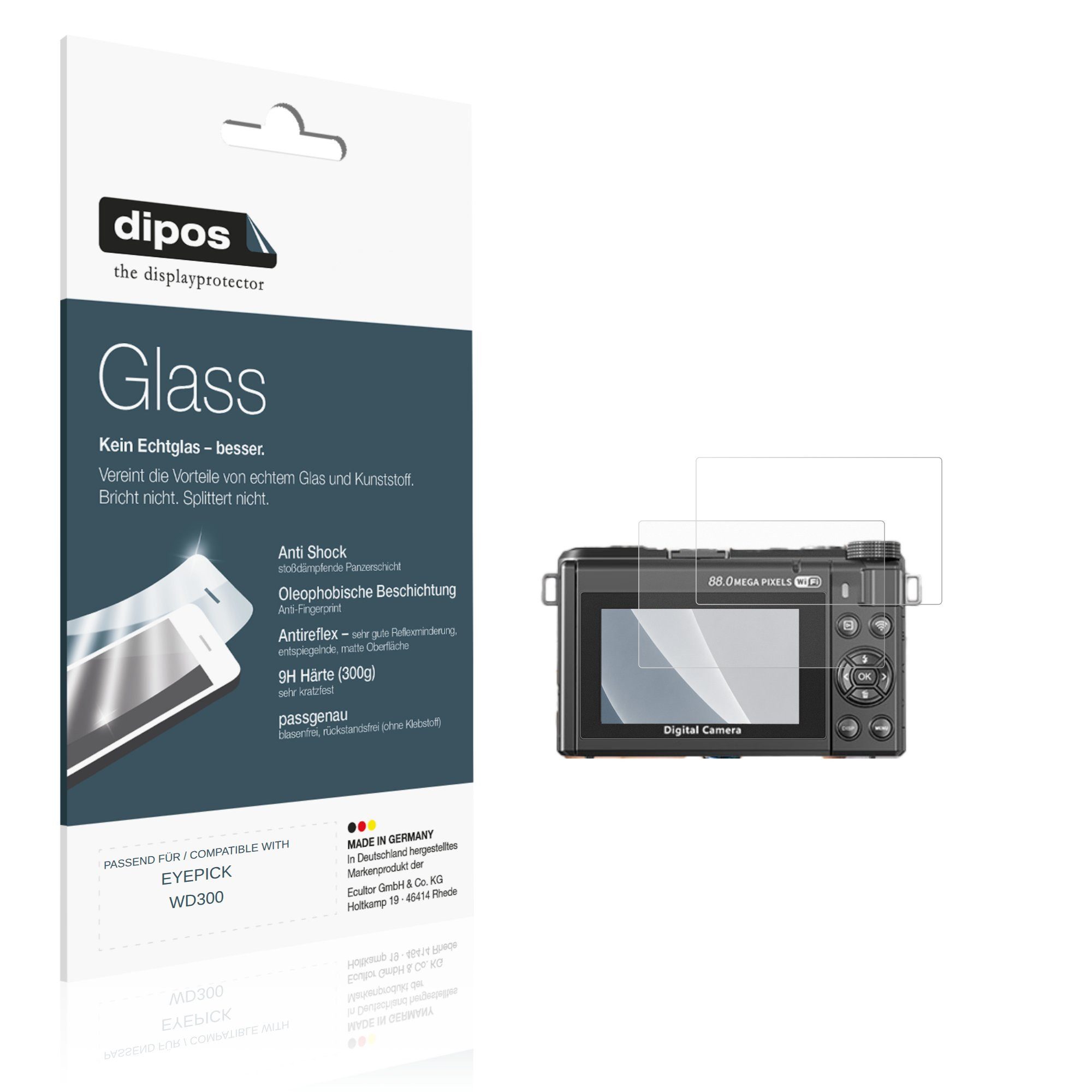 dipos Displayschutzfolie Schutzfolie für EYEPICK WD300, 2 Stück, Displayschutz Schutz Folie Made in Germany
