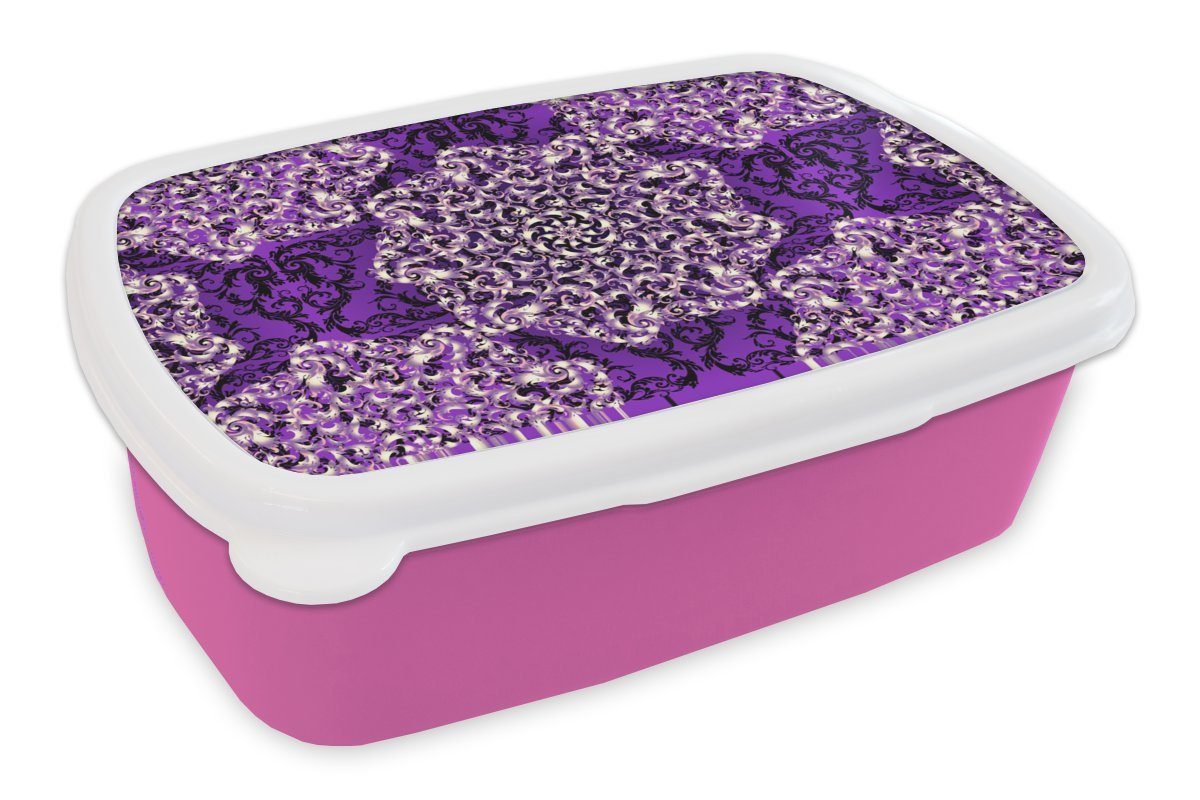 MuchoWow Lunchbox Rosa - Lila - Muster - Barock, Kunststoff, (2-tlg), Brotbox für Erwachsene, Brotdose Kinder, Snackbox, Mädchen, Kunststoff