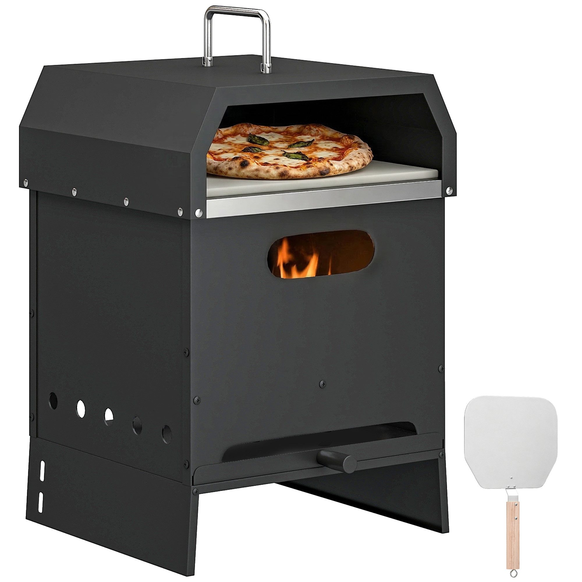 Outsunny Pizzaofen mit Pizzastein, Griffen, Pizzaschaufel, für Garten Party