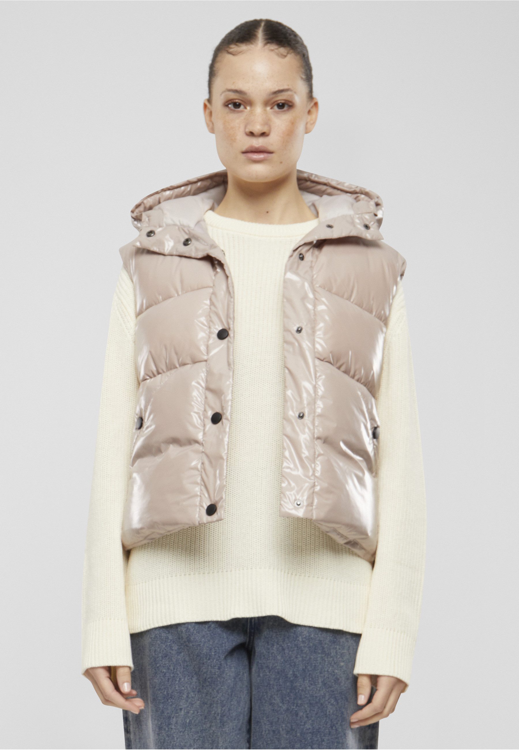URBAN CLASSICS Steppweste Urban Classics Ladies Recycled Shiny Puffer Vest with Hood
