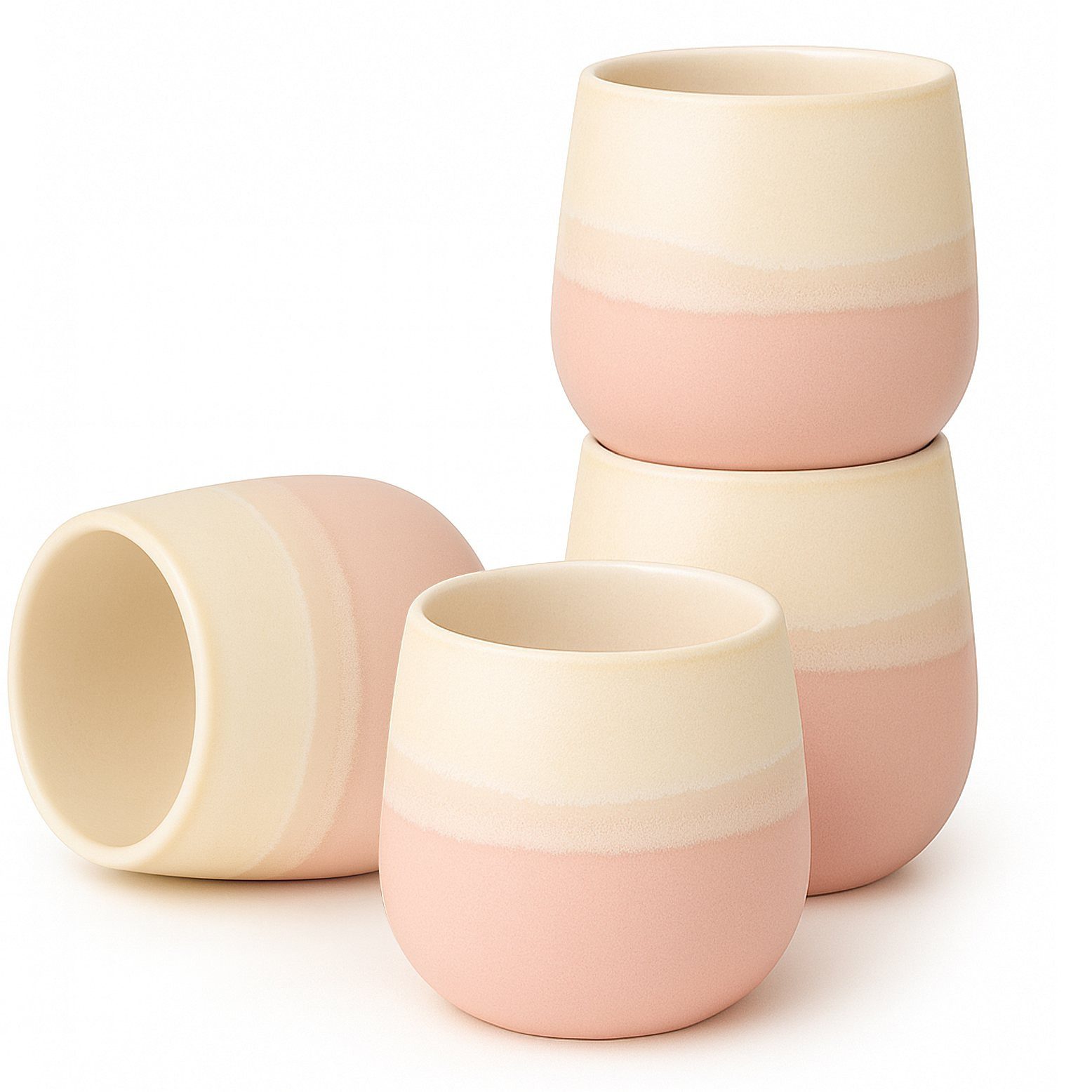 Goodwei Teeglas Japanisches Teebecher Set "Fuji Pink", modernes Design, 4-tlg., Keramik