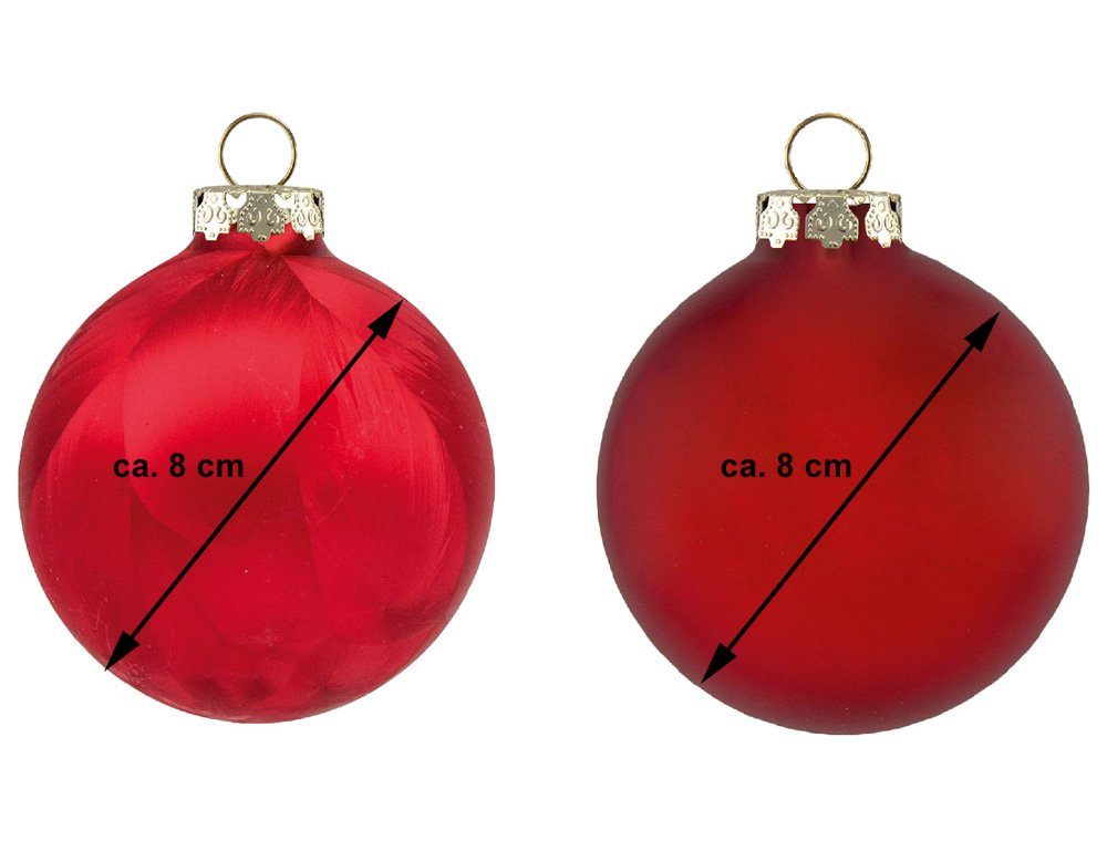 Stück) Ø in 8 Made Aus Weihnachtsbaumkugel Germany Glasdesign - St), (6 (6 / Matt Glas Weihnachtsbaumkugeln Rot Thüringer Eislack cm Christbaumkugeln