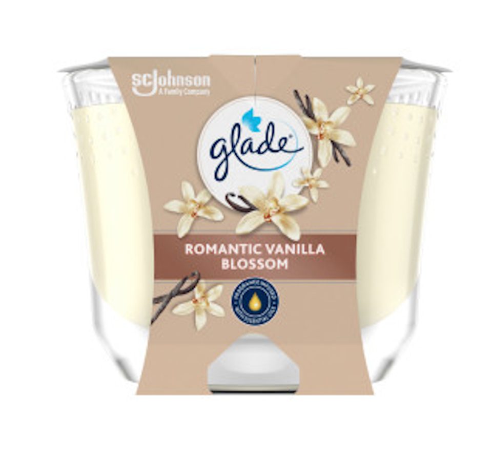 Glade Duftkerze Langanhaltende Duftkerze Romantic Vanilla Blossoms, 204g