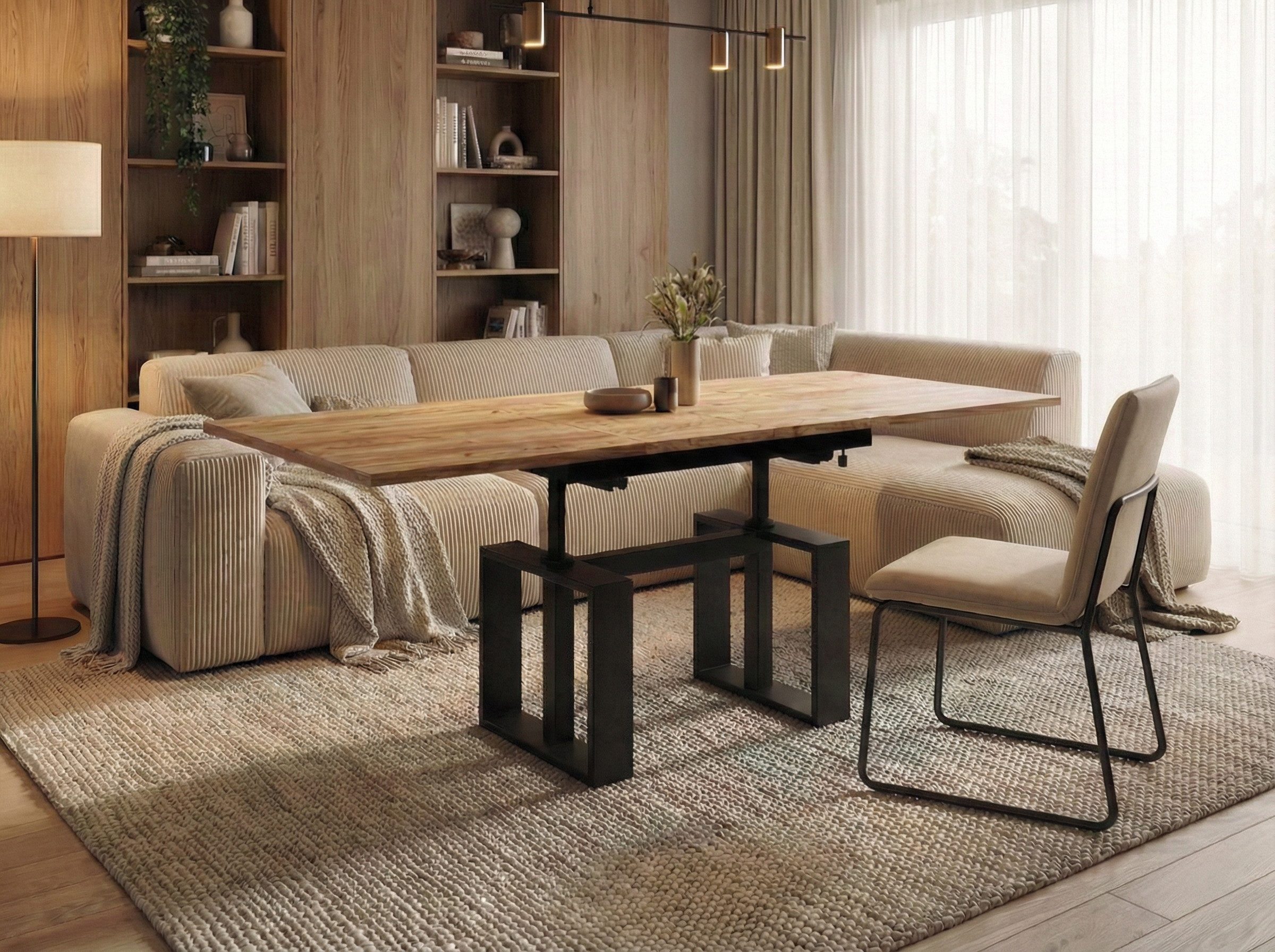 Endo-Moebel Couchtisch Empoli - ausziehbar 110-170cm und höhenverstellbar Doppellift Metall, Couch- & Esstisch, modern Design, Wohnzimmertisch, Multifunktionstisch