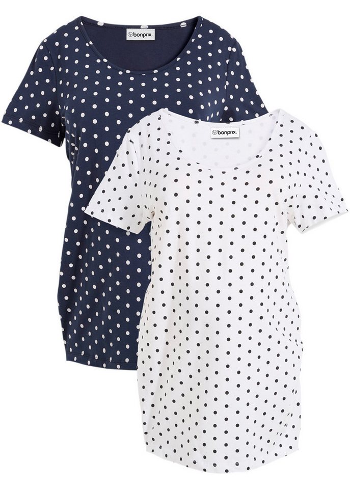 bonprix Umstandsshirt (Packung, 2-tlg) figurbetonte Passform, seitliche Raffungen, gepunktetes Design