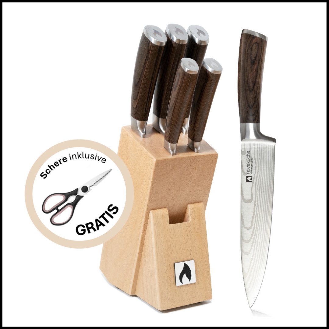 LIVINA HOME Messer-Set 7-teiliges Messerset mit Messerblock, Block mit Küchenmesser (6-tlg), als 6er-Set erhältlich, inkl. Geschenkbox, Oster Deal Sale!