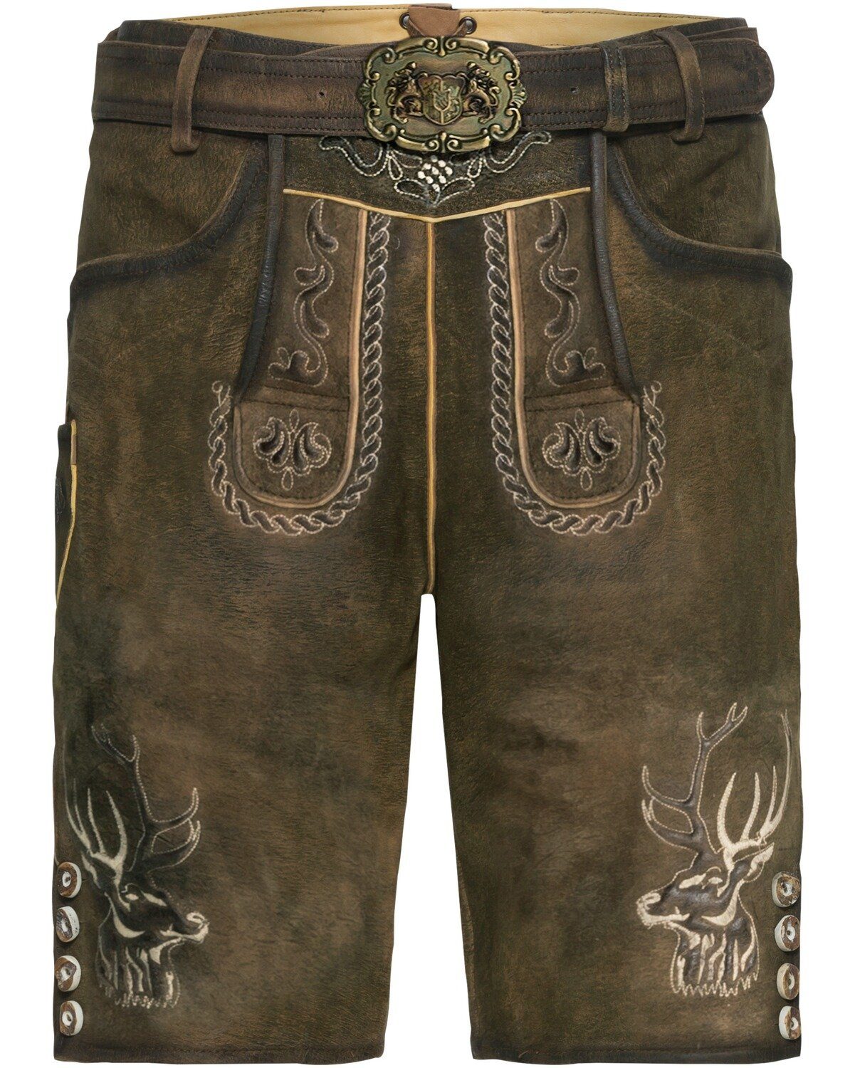 Trachtenhose Kurze Lederhose mit Hirschkopf