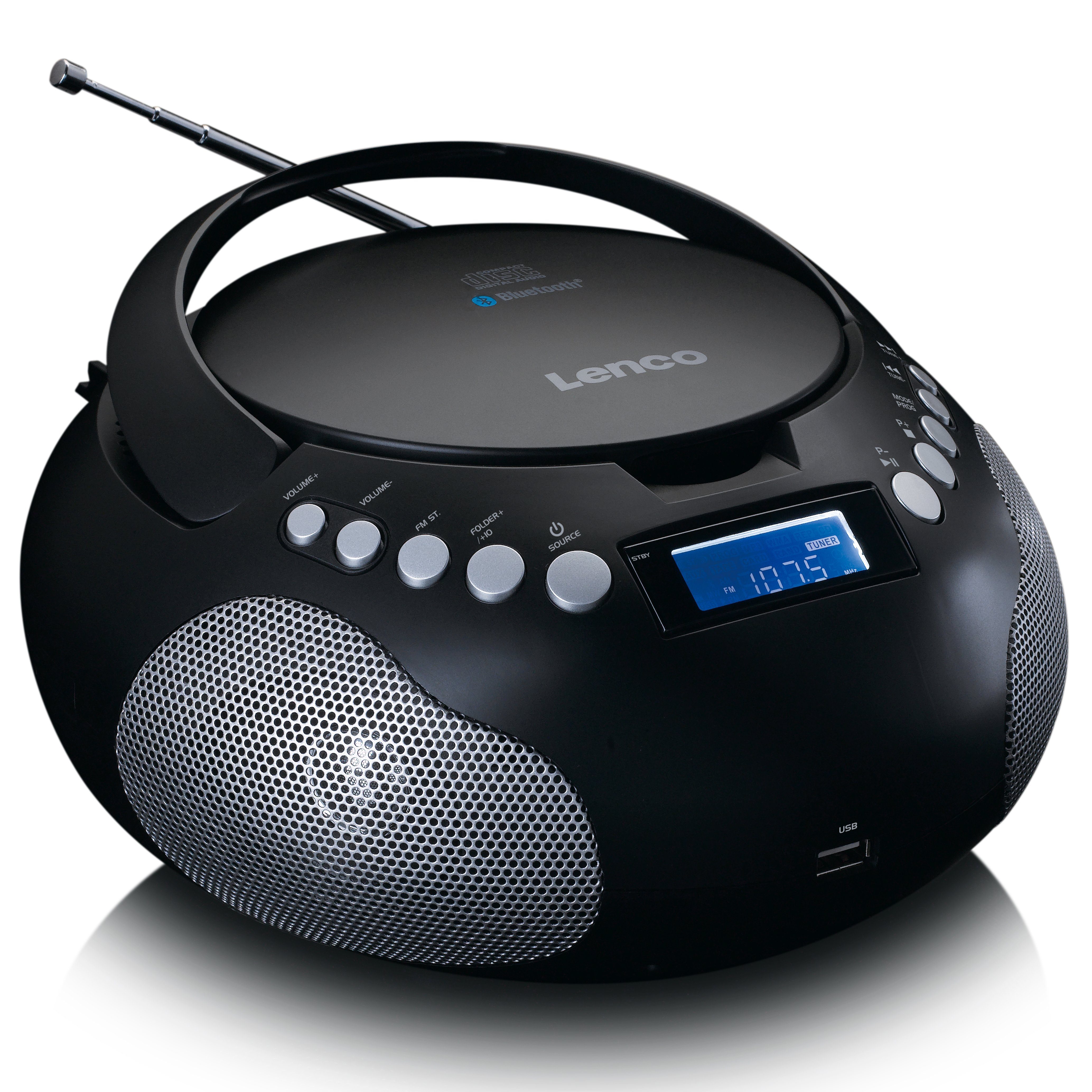Lenco SCD-331BK UKW-Radio (FM, 2 W, CD/MP3/Bluetooth -USB-/AUX-Eingang, Batterie & Netzsbetrieb in Schwarz)