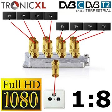 TronicXL SAT-Verteiler 8-fach Koax Antennenverteiler HD 3D 4K Verteiler Weiche Splitter DVBT