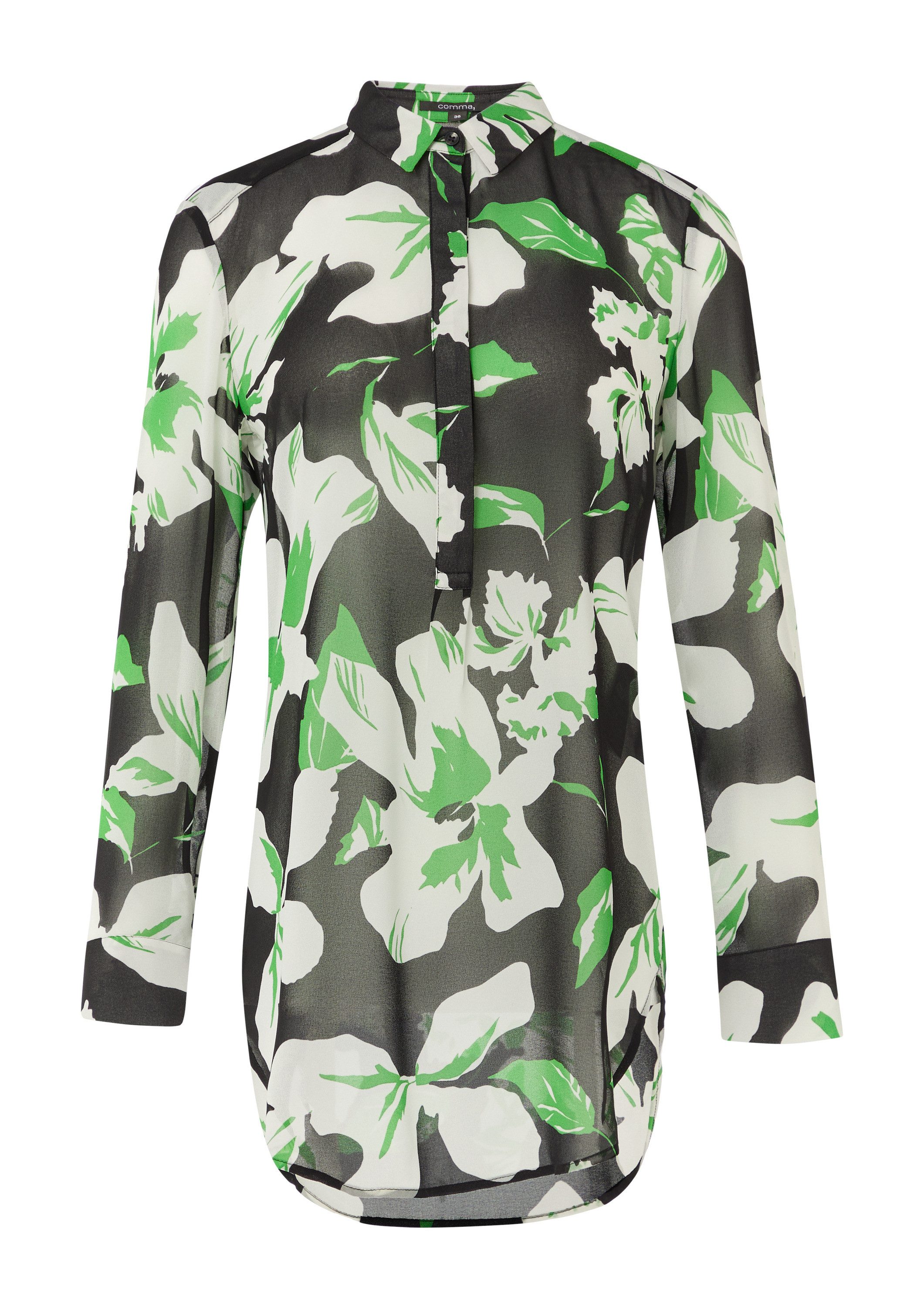 comma Langarmbluse Bluse Gemusterte Longbluse aus Chiffon im Loose Fit
