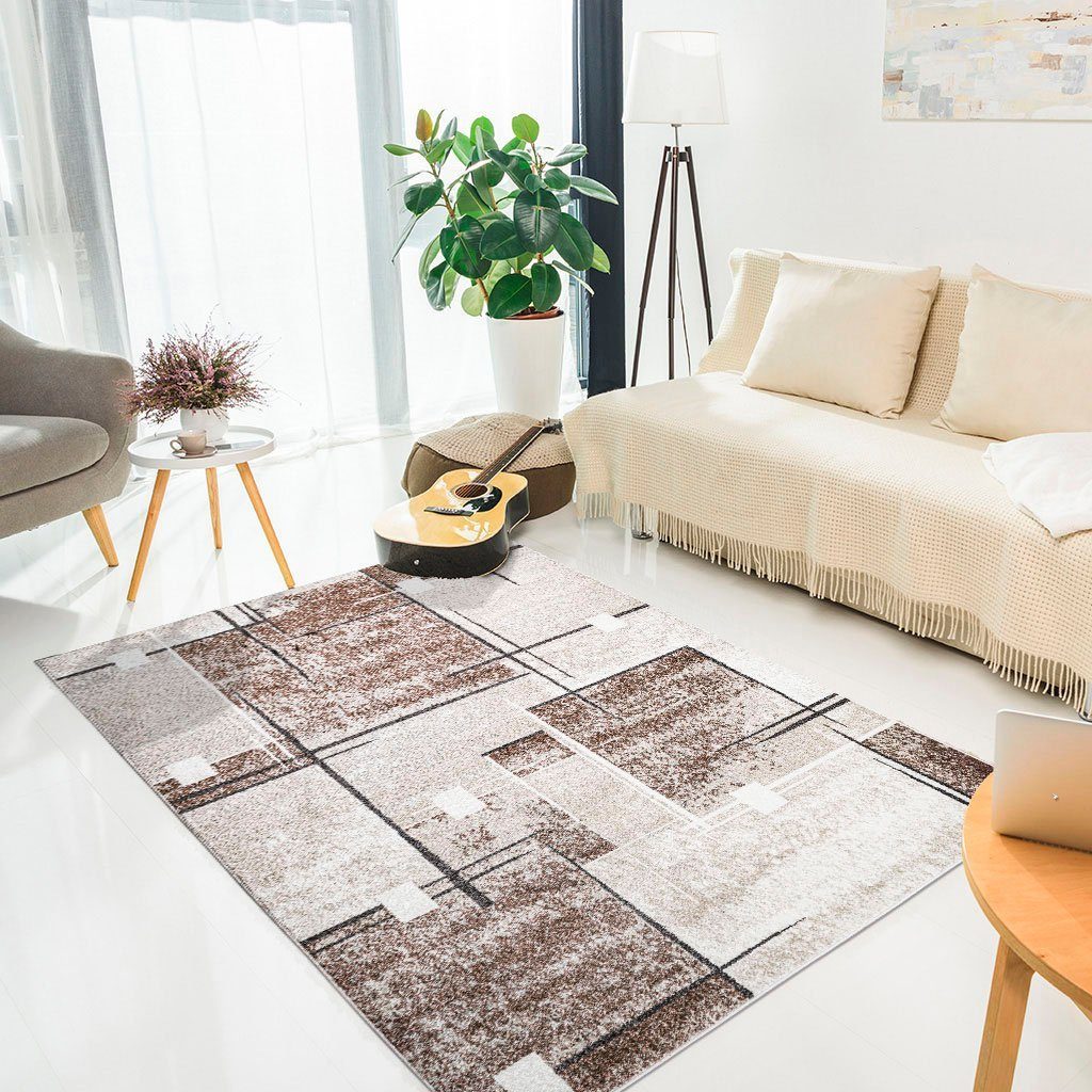 OTTO home Teppich Deblin, rechteckig, Höhe: 9 mm, weicher Flor, Kurzflor, Karo-Design, modern, geometrisches Muster
