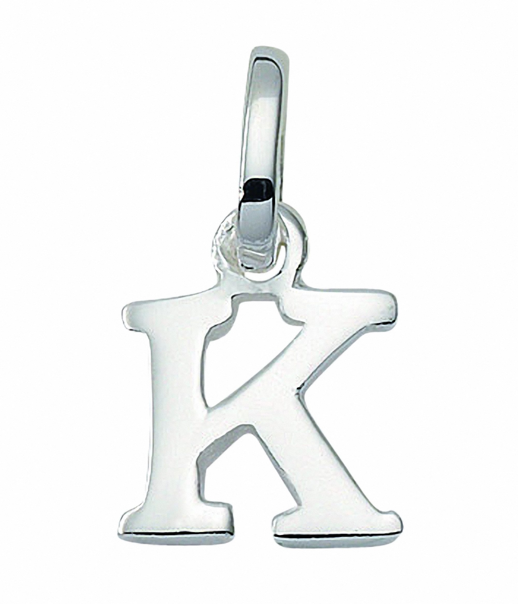 Adelia´s Namenskette Halskette - Namenskette mit Buchstabenanhänger K aus 925 Silber, Schmuckset mit bis 45 cm stufenlos verstellbarer 925 Silber Halskette
