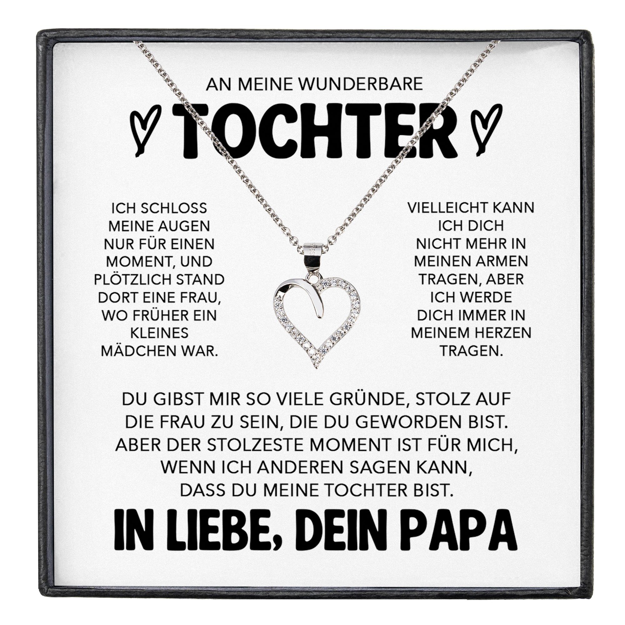 22Feels Schmuckset An Meine Tochter Geschenk von Papa Mädchen Frauen Herz Halskette Karte (inkl. Geschenktasche, Karte(n), Poliertuch, Beutel), Silber 925/000, Karte Made In Germany