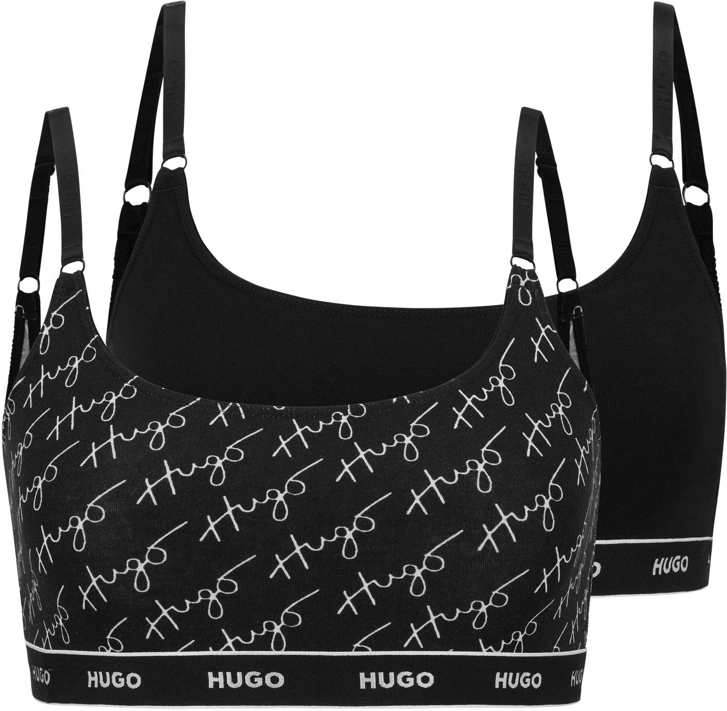 mit 2-tlg) STRIPE HUGO verstellbaren Black004 Bralette-BH BRALETTE Logo-Trägern (Packung, TWIN