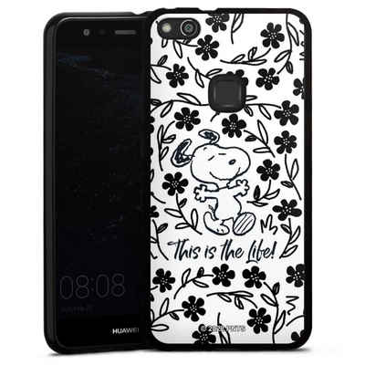 DeinDesign Handyhülle »Peanuts Blumen Snoopy Snoopy Black and White This Is The Life«, Huawei P10 lite Silikon Hülle Bumper Case Handy Schutzhülle