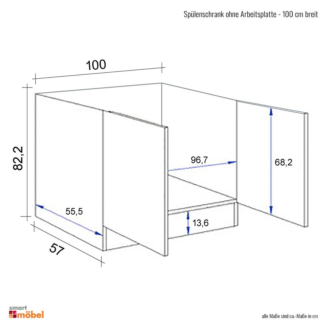 Flex-Well Spülenunterschrank Spülenunterschrank ohne Arbeitsplatte - 100 cm breit - Weiß – Witus