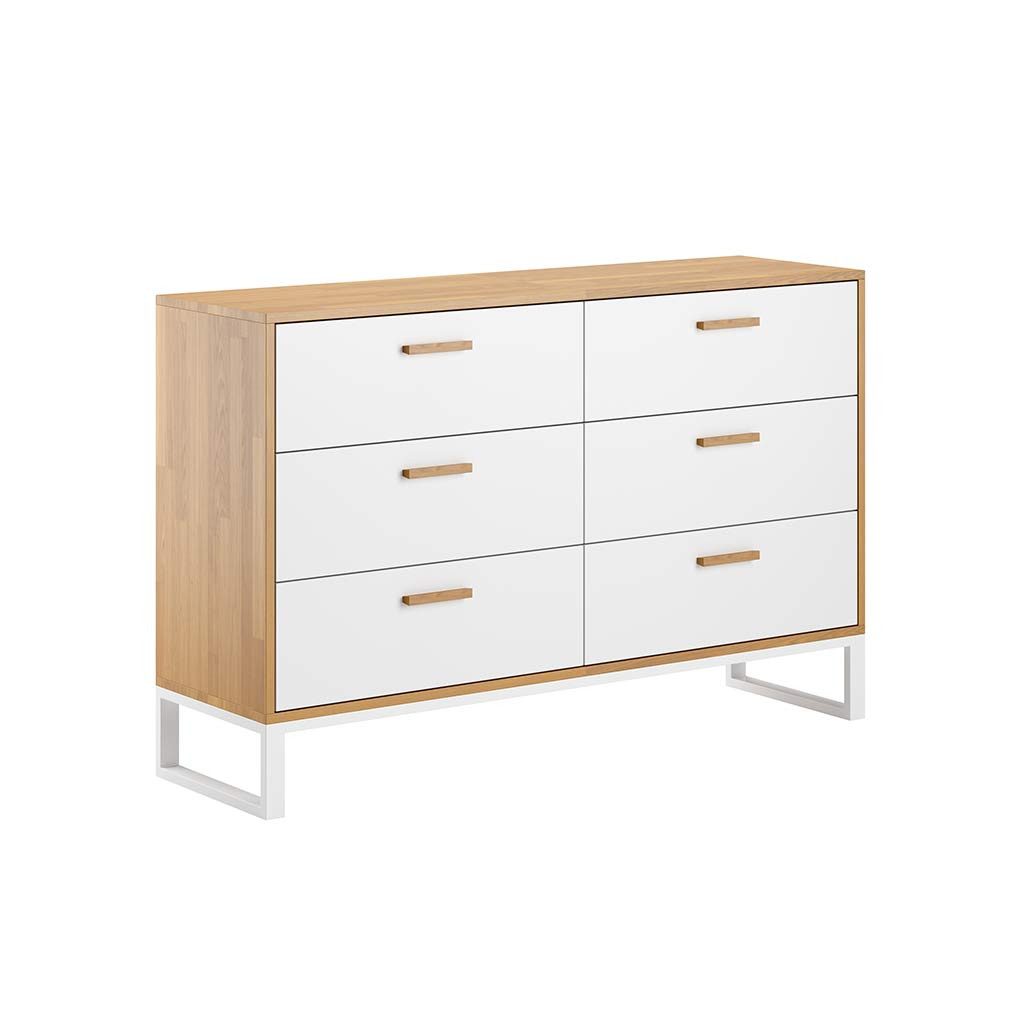Deerhorn Schubkastenkommode Kommode Loft Office, Eiche Massiv, 6 Schubladen mit Soft-Close, Breite: 140 cm, Höhe: 93 cm, Tiefe: 40 cm