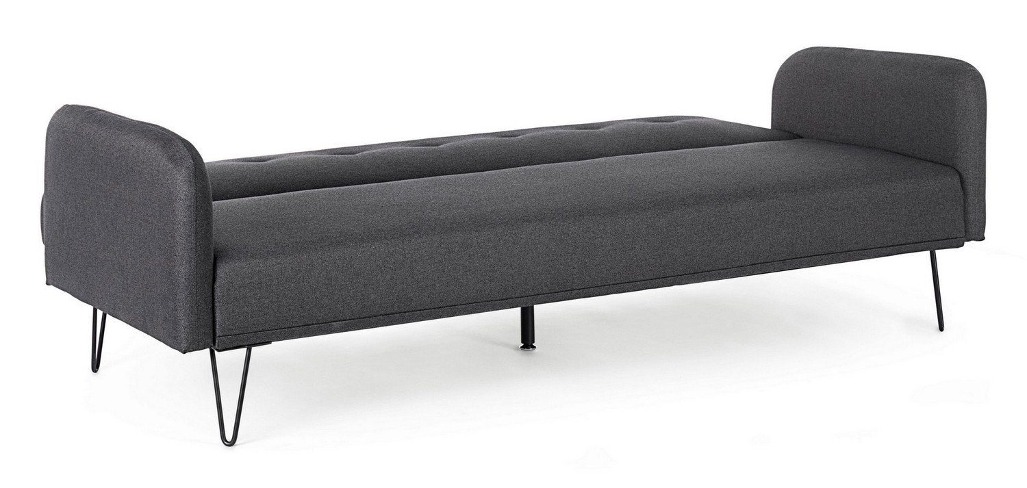 Sofa mit Natur24 Bridjet 200x82x81cm Metallbeine Stoff Schwarz Schlaffunktion Schlafsofa