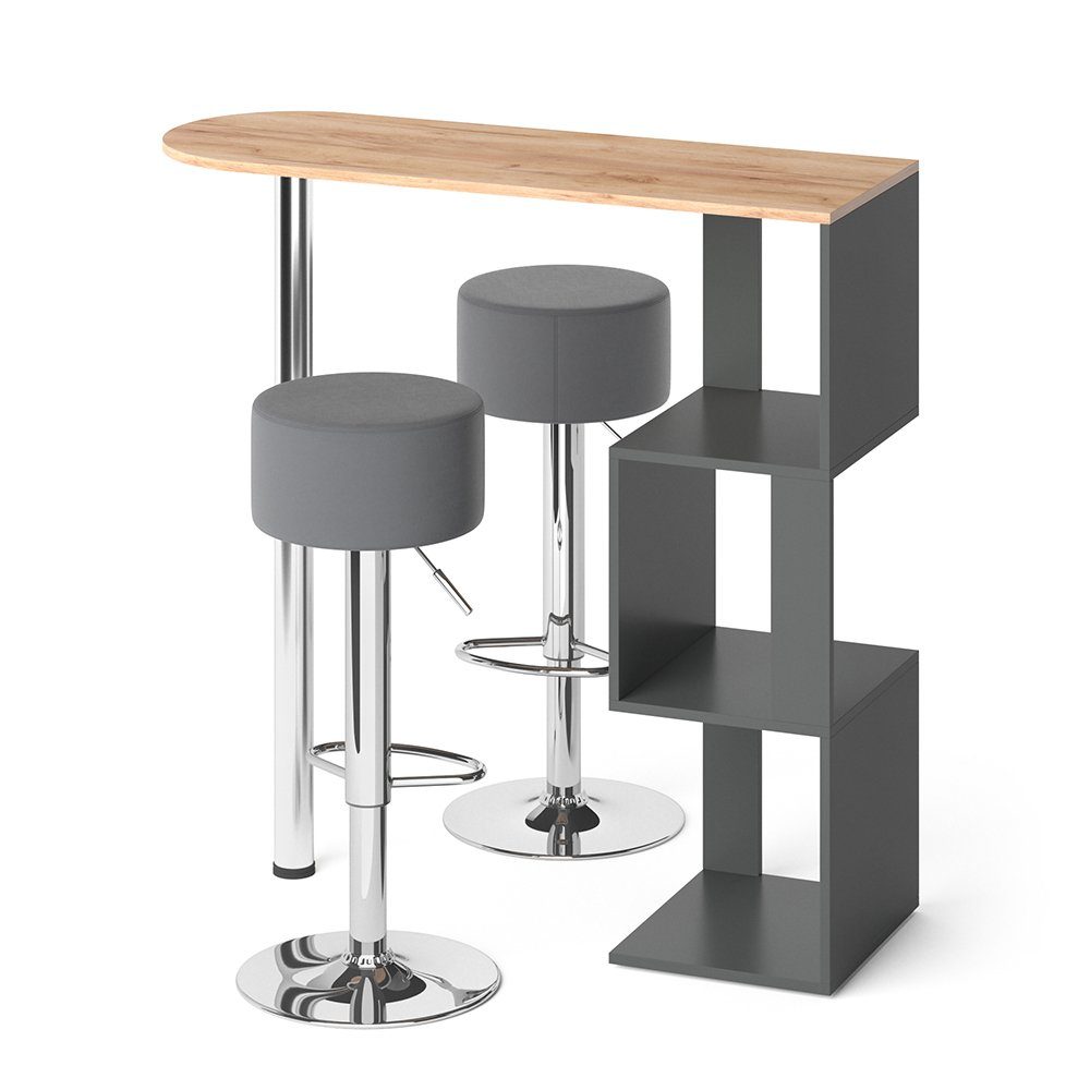 Vicco Bartisch Vincent, Goldkraft Eiche/Anthrazit, 113 x 40 cm mit 2 Barhoc günstig online kaufen
