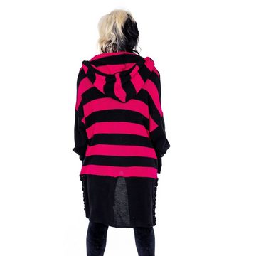 Heartless Strickjacke Willa Cardigan Pink Schwarz Gestreift Grunge Punk Streifen