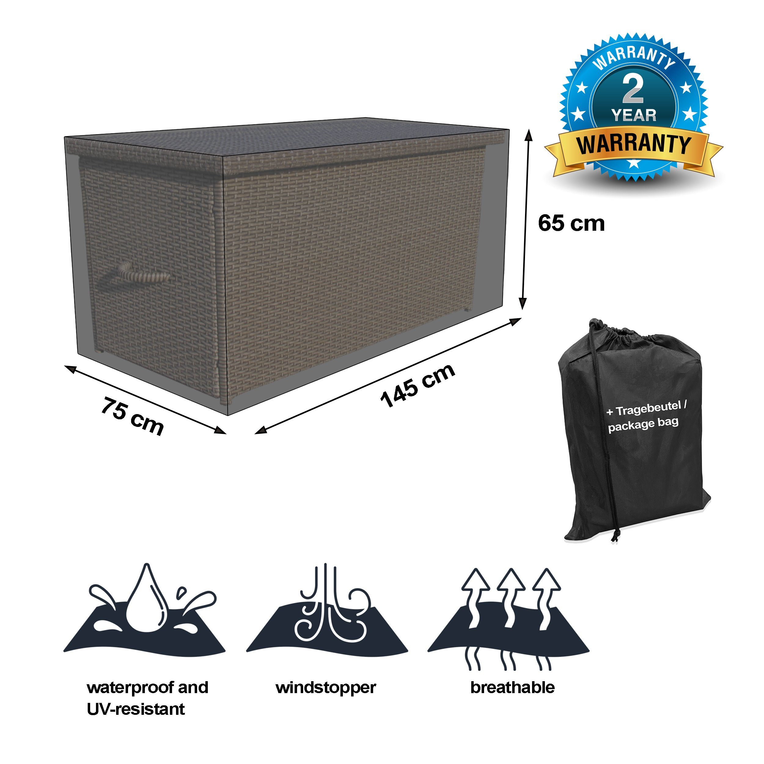 Grasekamp Gartenmöbel-Schutzhülle Black Premium Kissenboxhülle 145x75x65cm günstig online kaufen
