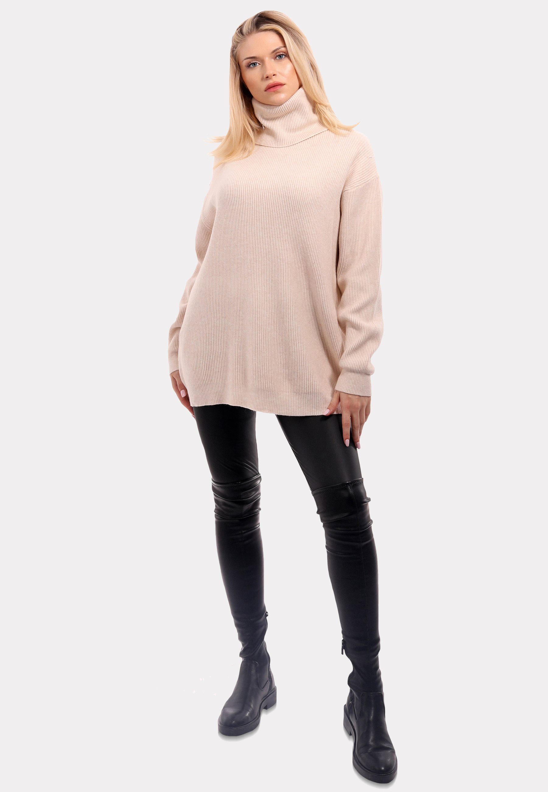 (1-tlg) "Chic in " Turtleneck & YC Sweater Unifarbe Fashion Rollkragenpullover Style wollweiß