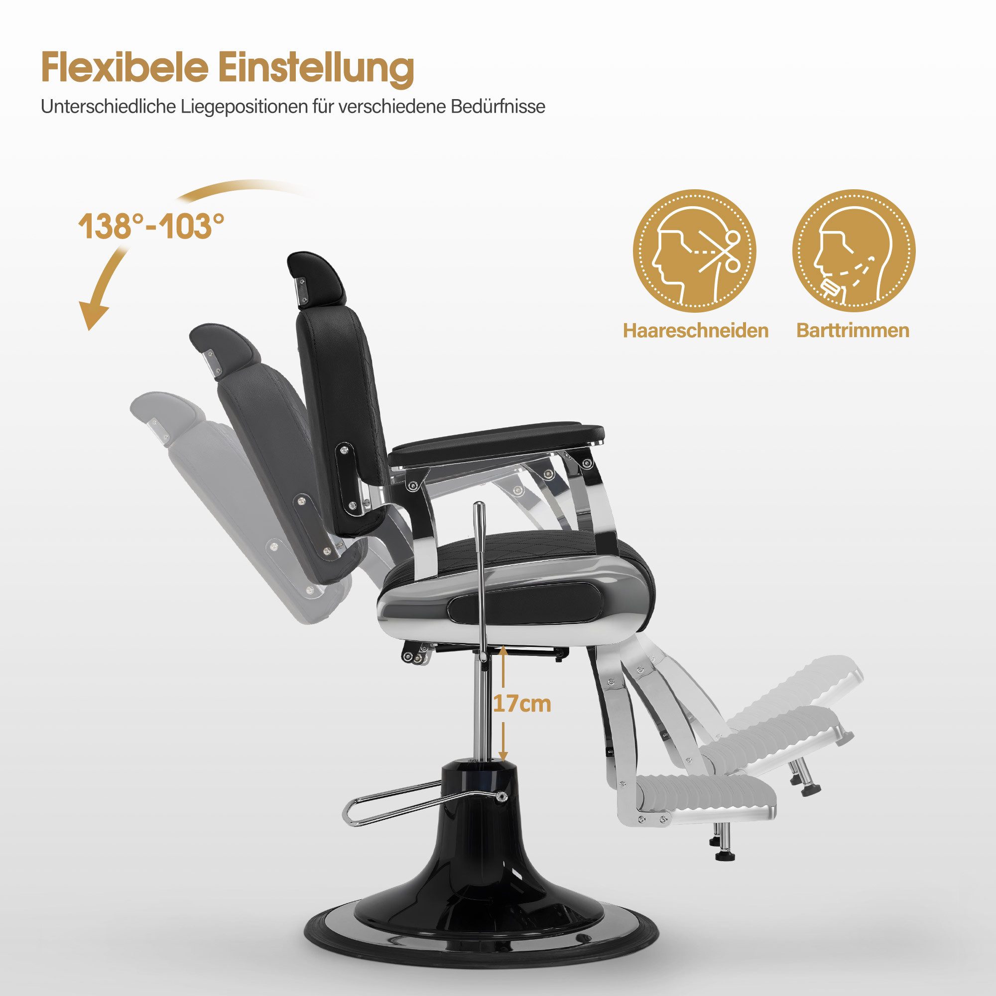 Barberpub Stuhl Barberpub Friseurstuhl mit Kopfstütze 3855, Höhenverstellbar
