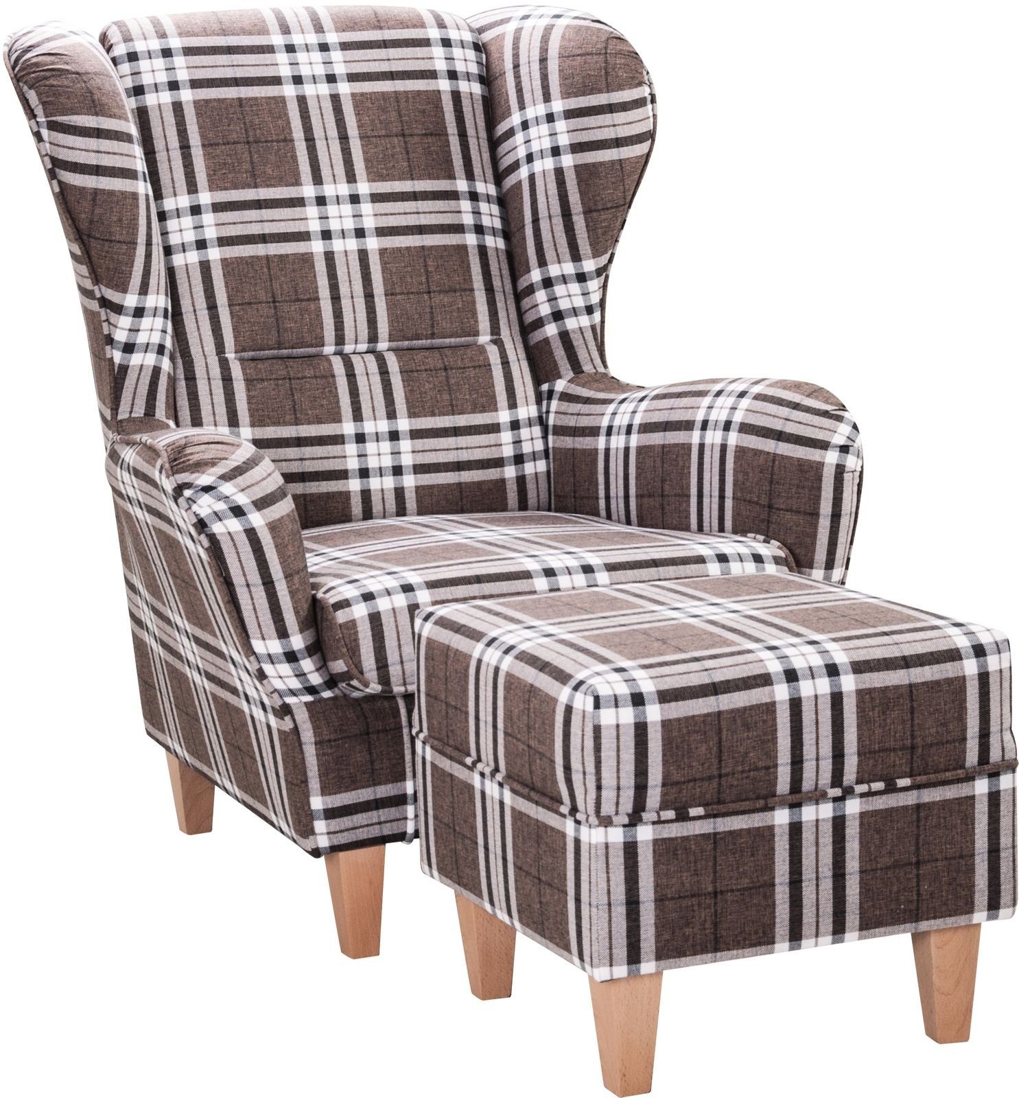 Supellex Ohrensessel Sofia Relaxsessel mit Hocker Design Oxford günstig online kaufen