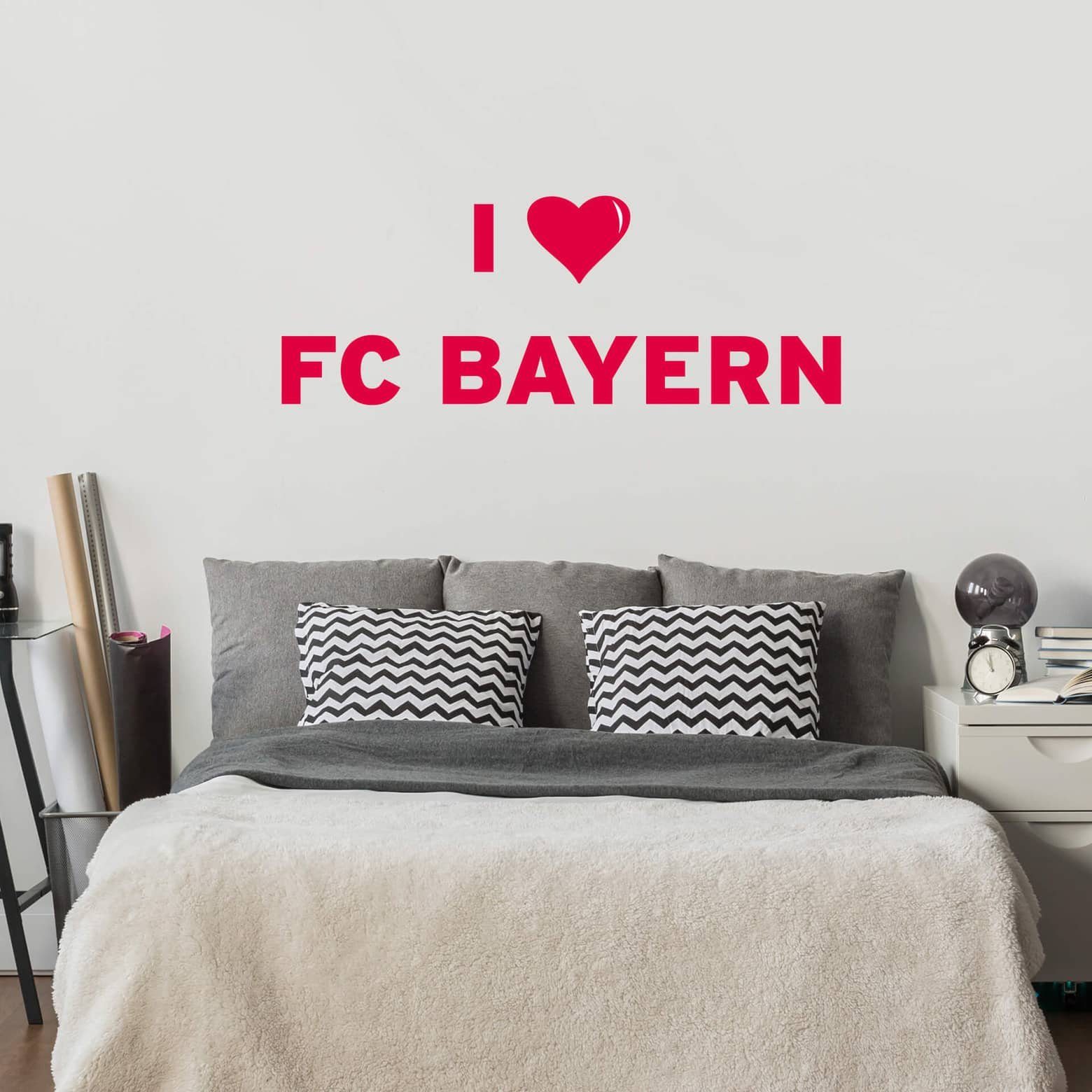 FC Bayern München Fußball Schriftzug Wandbild Love Herz, Bayern entfernbar selbstklebend, FC Sticker mit I Wandtattoo