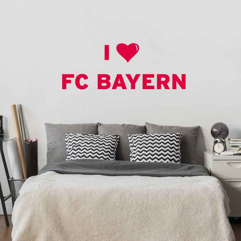 FC Bayern München Wandtattoo Fußball Sticker I Love FC Bayern Schriftzug mit Herz, Wandbild selbstklebend, entfernbar
