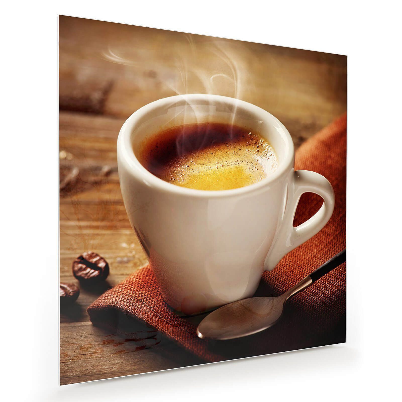 Glasbild Wandbild Quadratisch Espresso heiss mit Aufhängung
