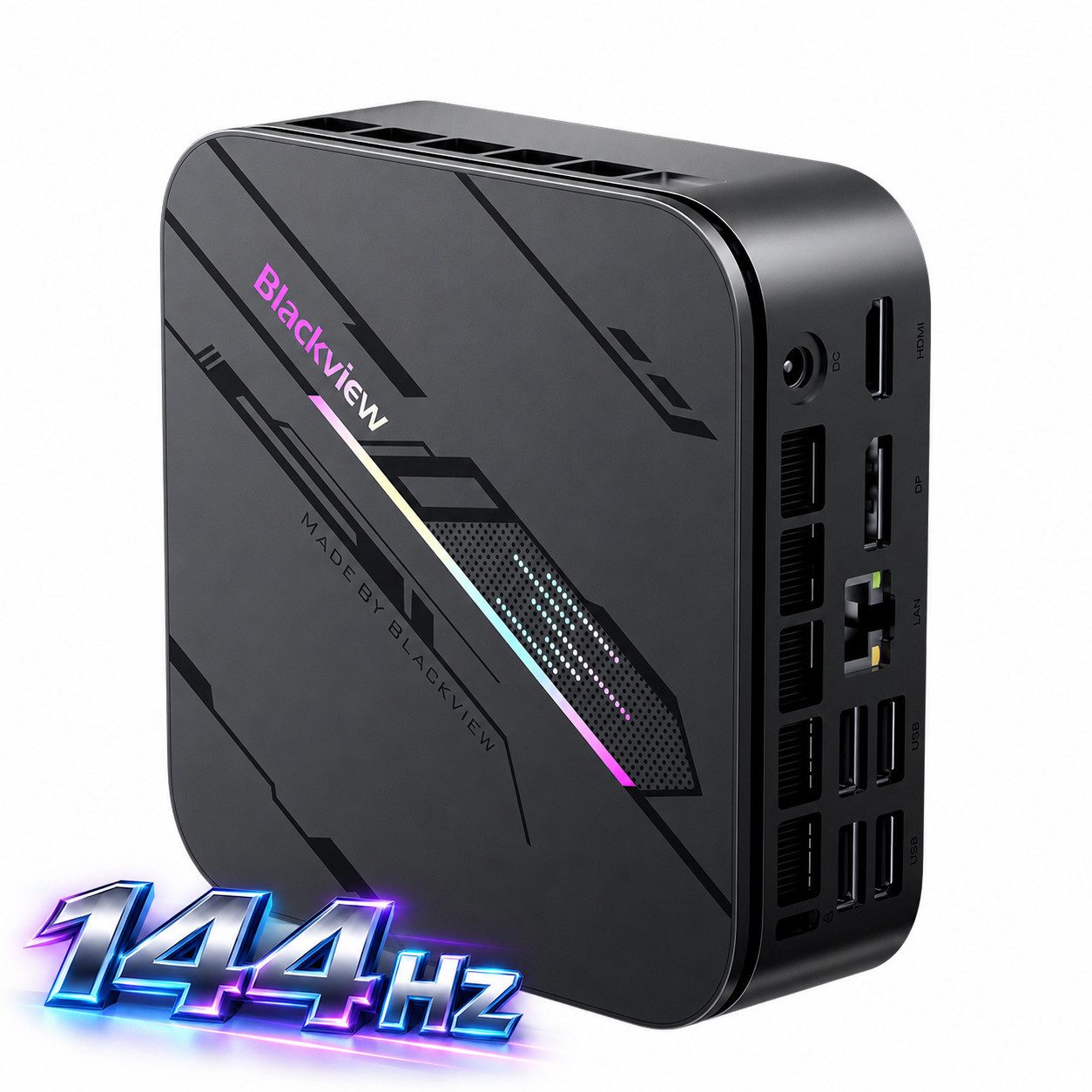 blackview MP100 Pro, 2026 AMD Ryzen 5 7430U, 16GB+512GB Win 11 Pro 4K 144Hz Mini-PC (AMD Ryzen 5 7430U, AMD Ryzen 5 7430U, 16 GB RAM, 512 GB SSD, Win 11 Pro Kompakter Desktop-PC, RGB-Beleuchtung, WiFi 6)