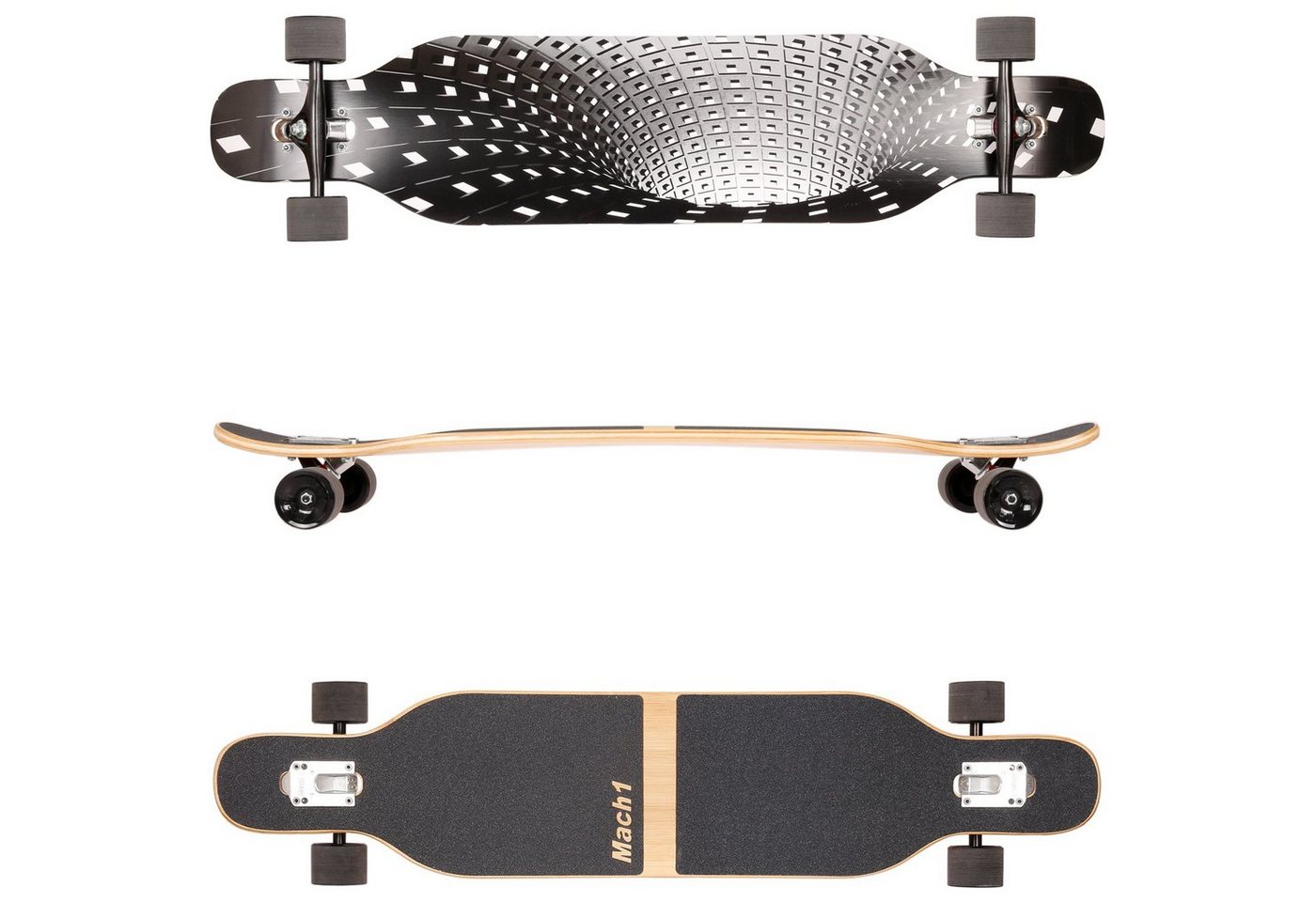 Thumbnail - Mach1 Longboard aus Bambus mit Keramik Kugellager - Camber Drop Through Cruiser Board (Spar-Set inkl. T-Tool und extra B...